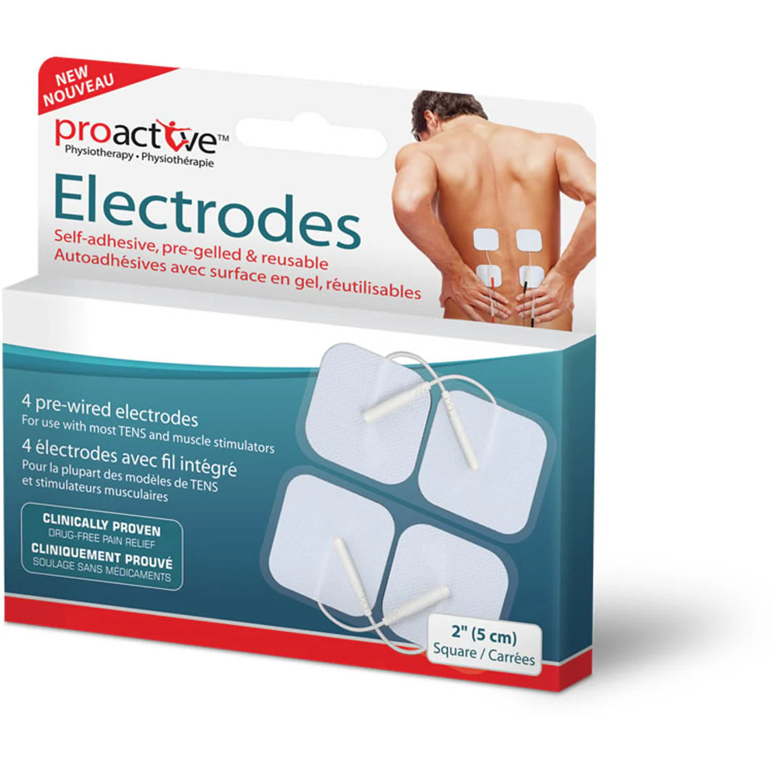 ProActive® Thera 3+ Pre-Wired Electrodes for TENS Unit - Reusable Electrotherapy Pads for Pain Relief, Muscle Recovery & Physical Therapy - Ideal for Back Pain, Arthritis & Sports Injuries