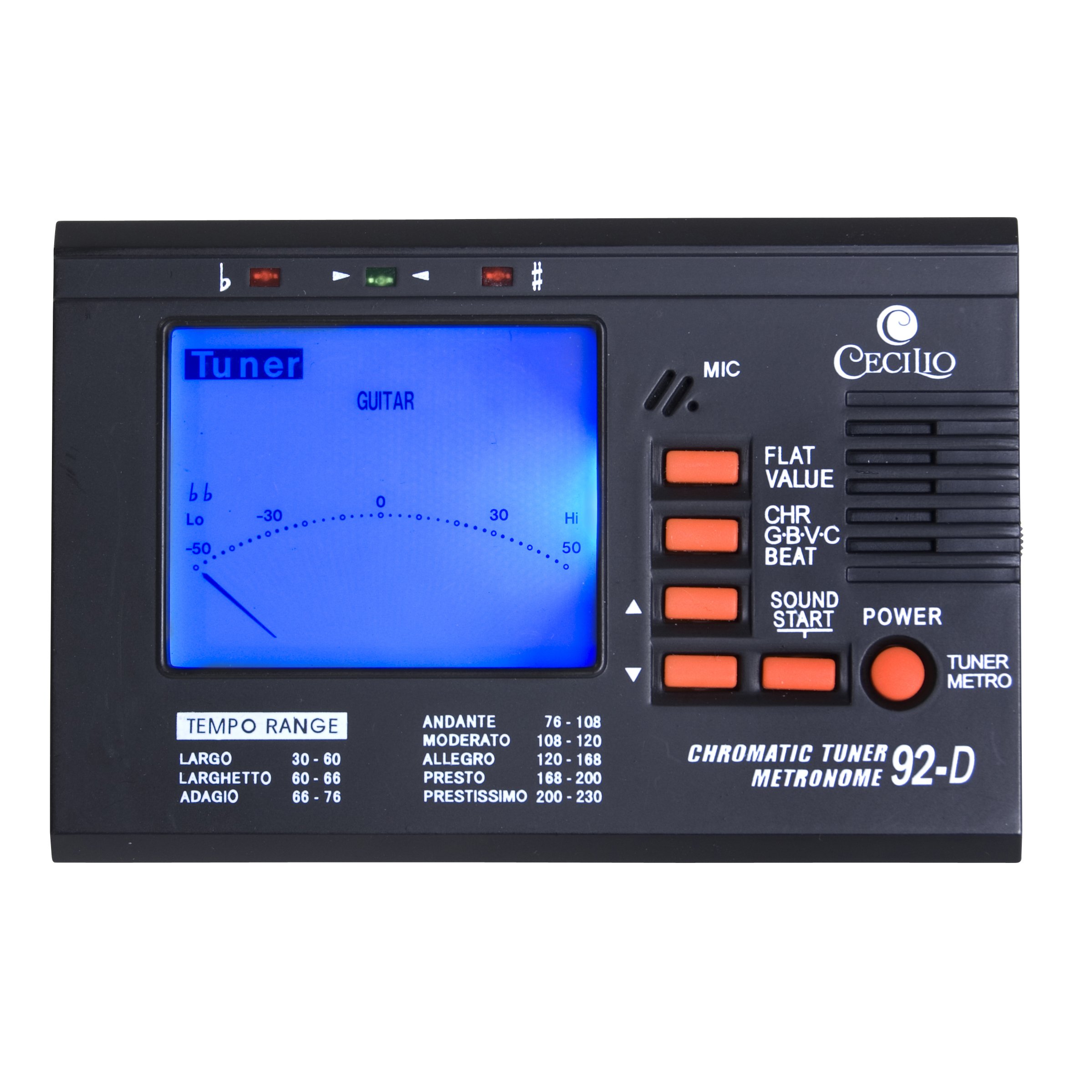 Cecilio 92-D Professional Chromatic Tuner and Metronome for Violin, Guitar, Ukulele & Orchestra - Perfect for Music Practice, Performances & Studio Recording
