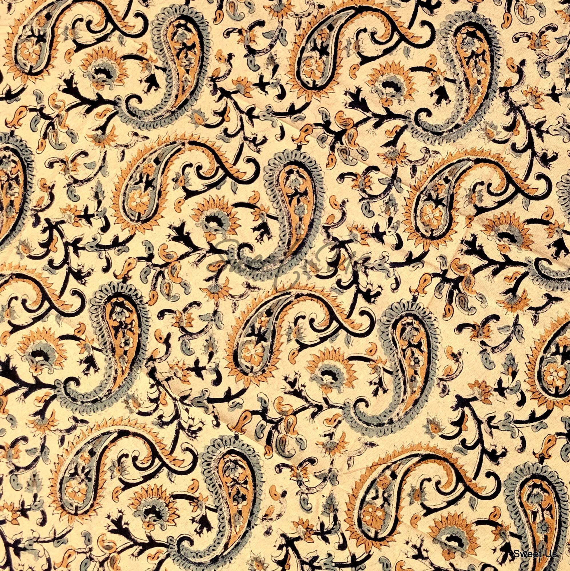 Handmade Cotton Block Print Tablecloth with Paisley Elephant Floral Design - 72-inch Round Kitchen & Dining Table Cover for Indoor/Outdoor Use - Includes Matching Napkin Set (Black, Gold, Gray) - Perfect for Dinner Parties, Picnics, and Wedding Decorations