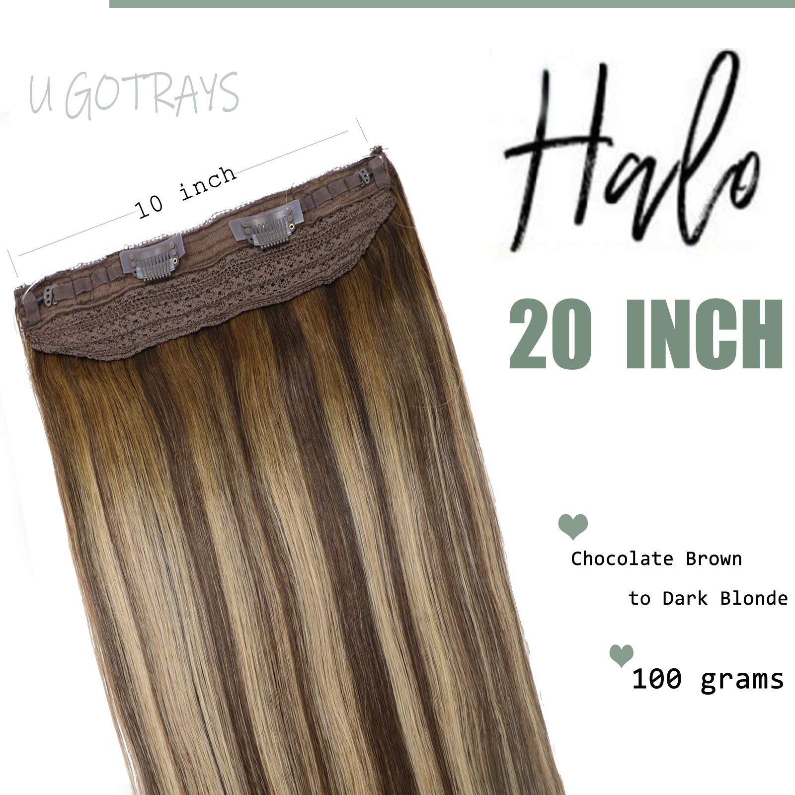 20 Inch Straight Wire Hair Extensions - Dark Brown Mixed Caramel Blonde - 100% Real Human Hair - Invisible Adjustable One Piece (100g/Set) for Daily Styling, Parties & Special Occasions