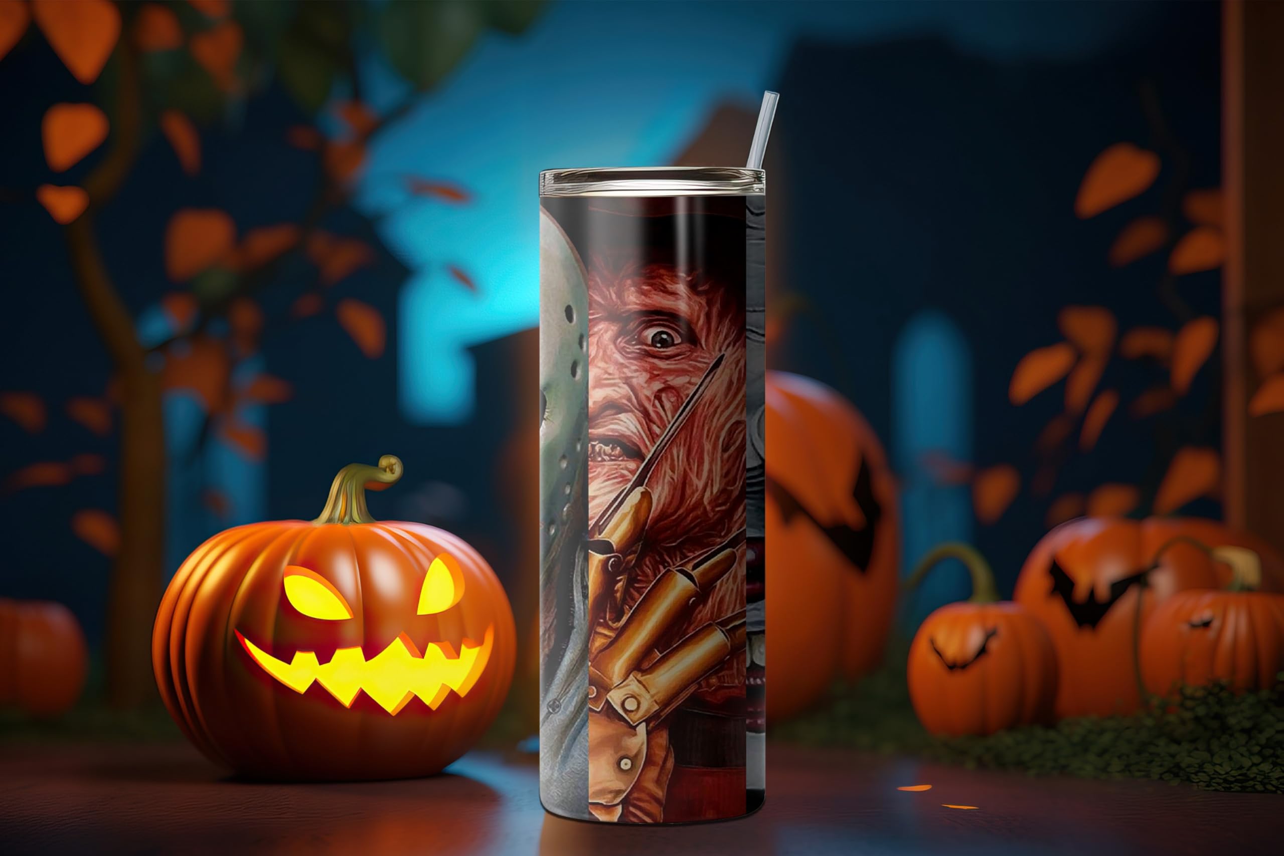Halloween Classic Horror 20oz Tumbler Sublimation Bundle - Ready to Press DIY Blank Tumbler for Sublimation Printing - Perfect for Halloween Party Favors, Spooky Gifts & Horror Themed Events