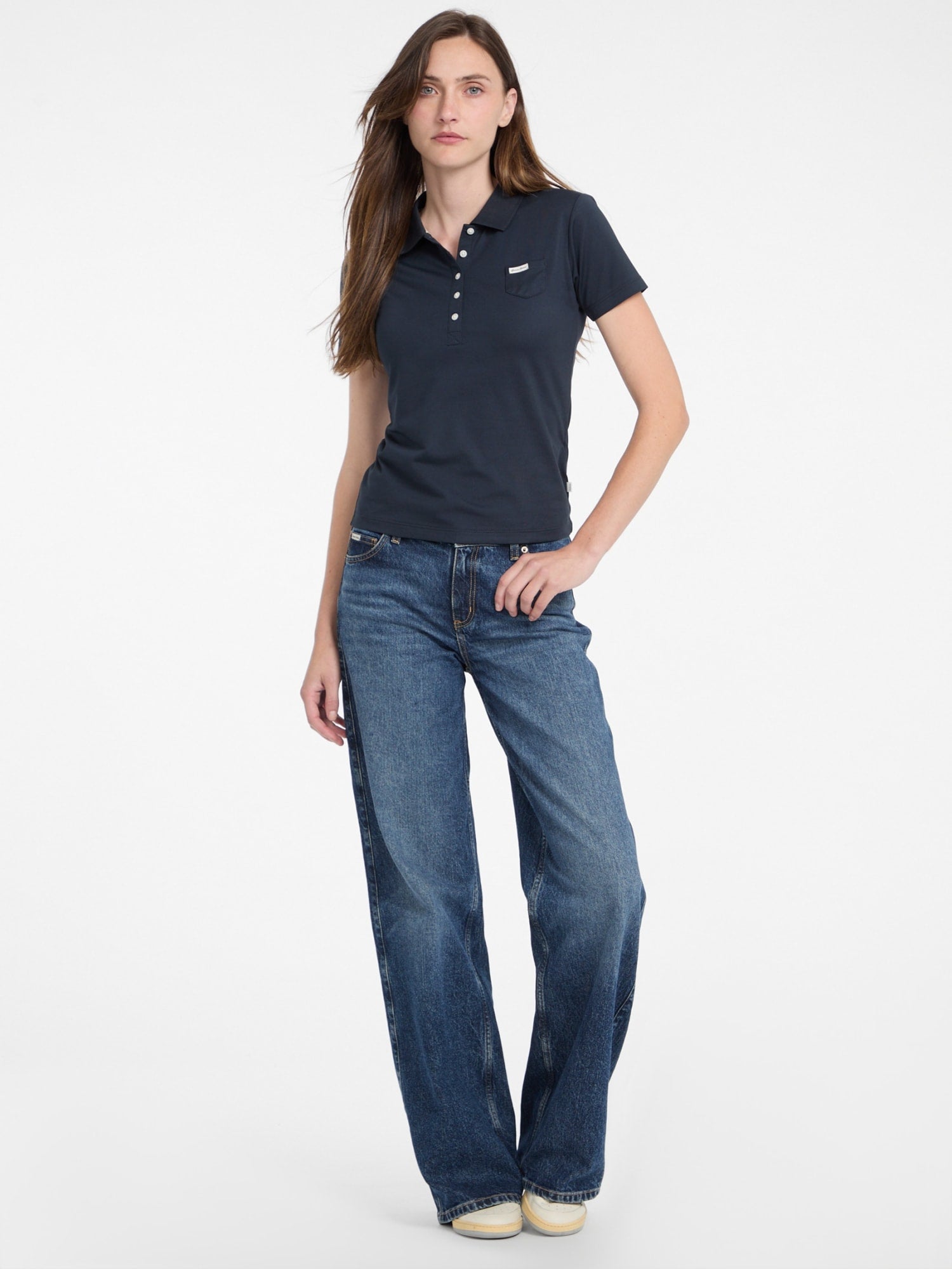 Guess Women's Navy Slim Fit Polo T-Shirt - Casual & Stylish Top for Everyday Wear, Work, and Outings