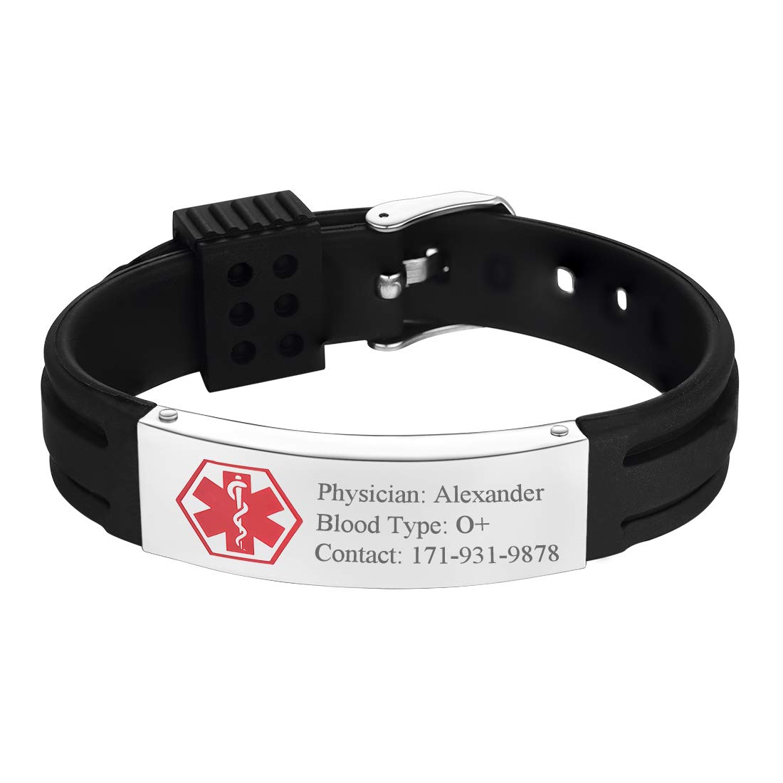 Custom Engraved Medical ID Bracelets for Men & Women - Adjustable Silicone Rubber & Stainless Steel Emergency Alert Wristband - Perfect for Allergies, Diabetes, Epilepsy & Outdoor Activities