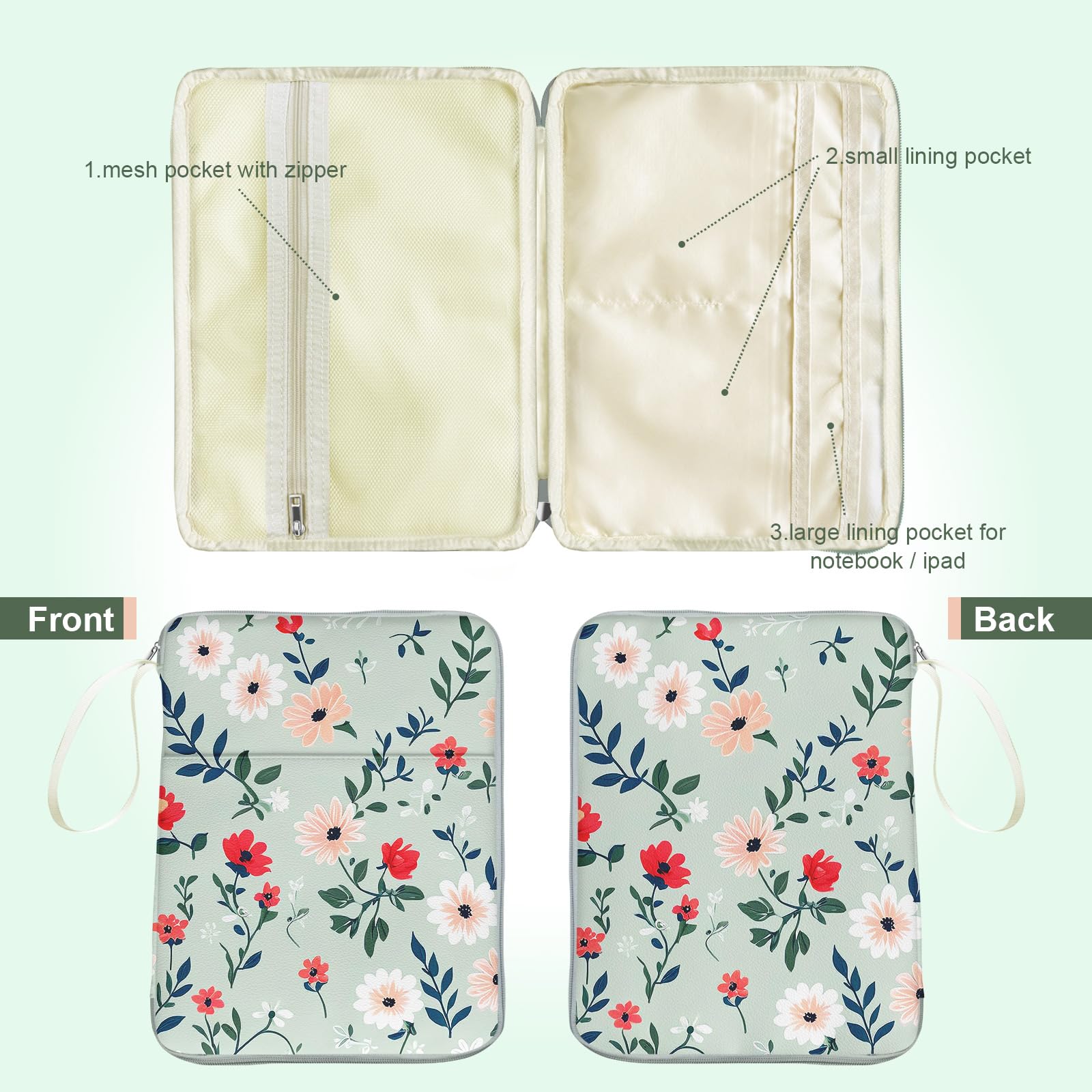 Waterproof PU Leather Book Sleeve with Zipper - 12.6
