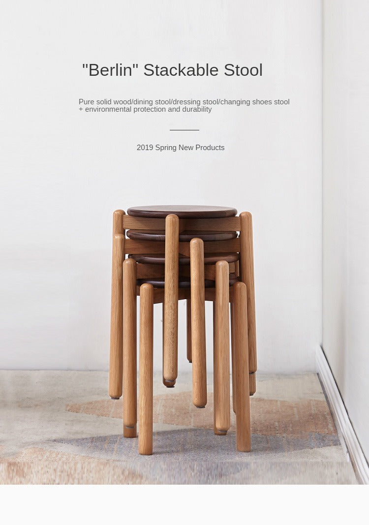 Premium Solid Wood Stackable Stool - Oak, Rubber, Ash, Cherry - Perfect for Home, Office, Kitchen & Outdoor Use