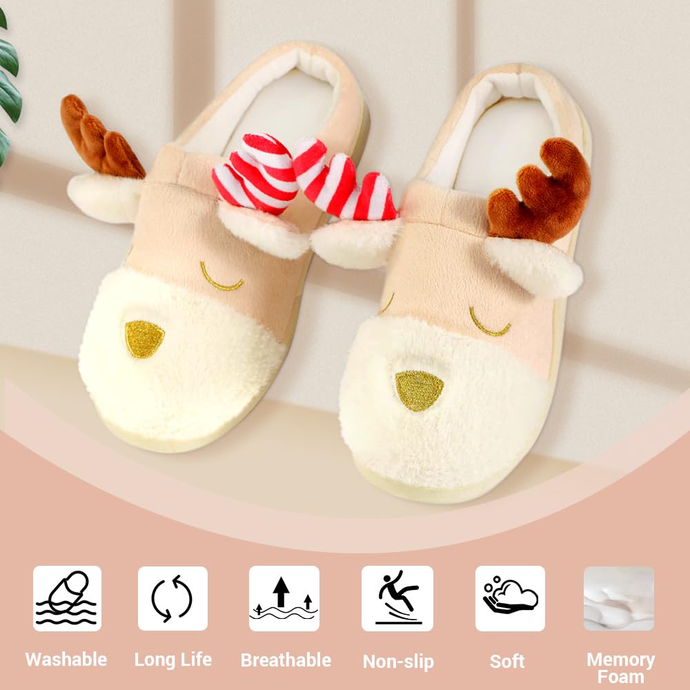 Cozy Fuzzy Animal Slippers for Women & Kids - Non-Slip Memory Foam Winter House Shoes | Cute Puppy, Polar Bear & Reindeer Designs for Christmas Gifts | Perfect for Indoor, Bedroom & Lounge Wear