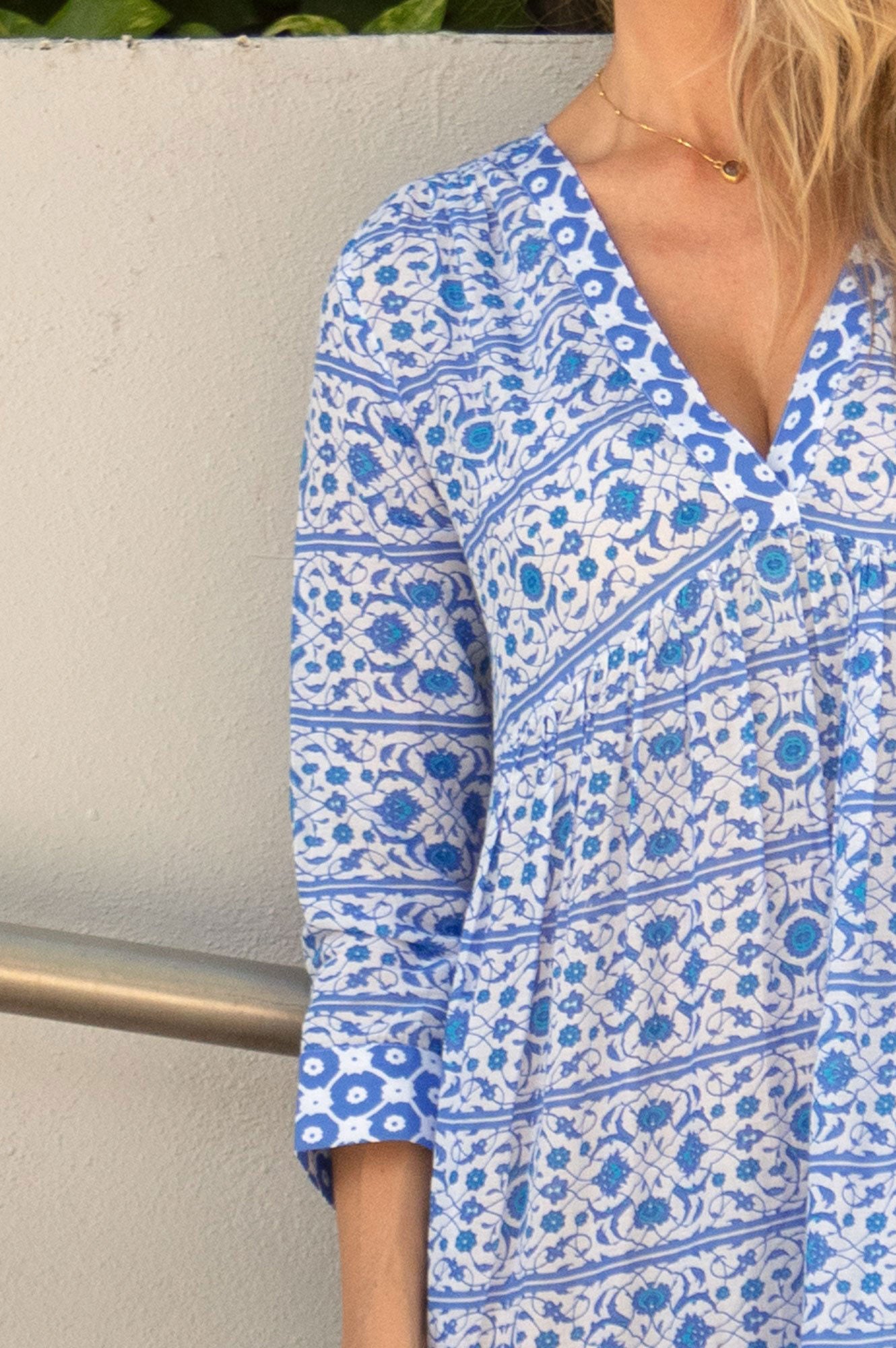 Mykonos Maxi Dress for Women - Flowy White and Blue Summer Beach Dress | Perfect for Vacations, Weddings & Boho Outfits