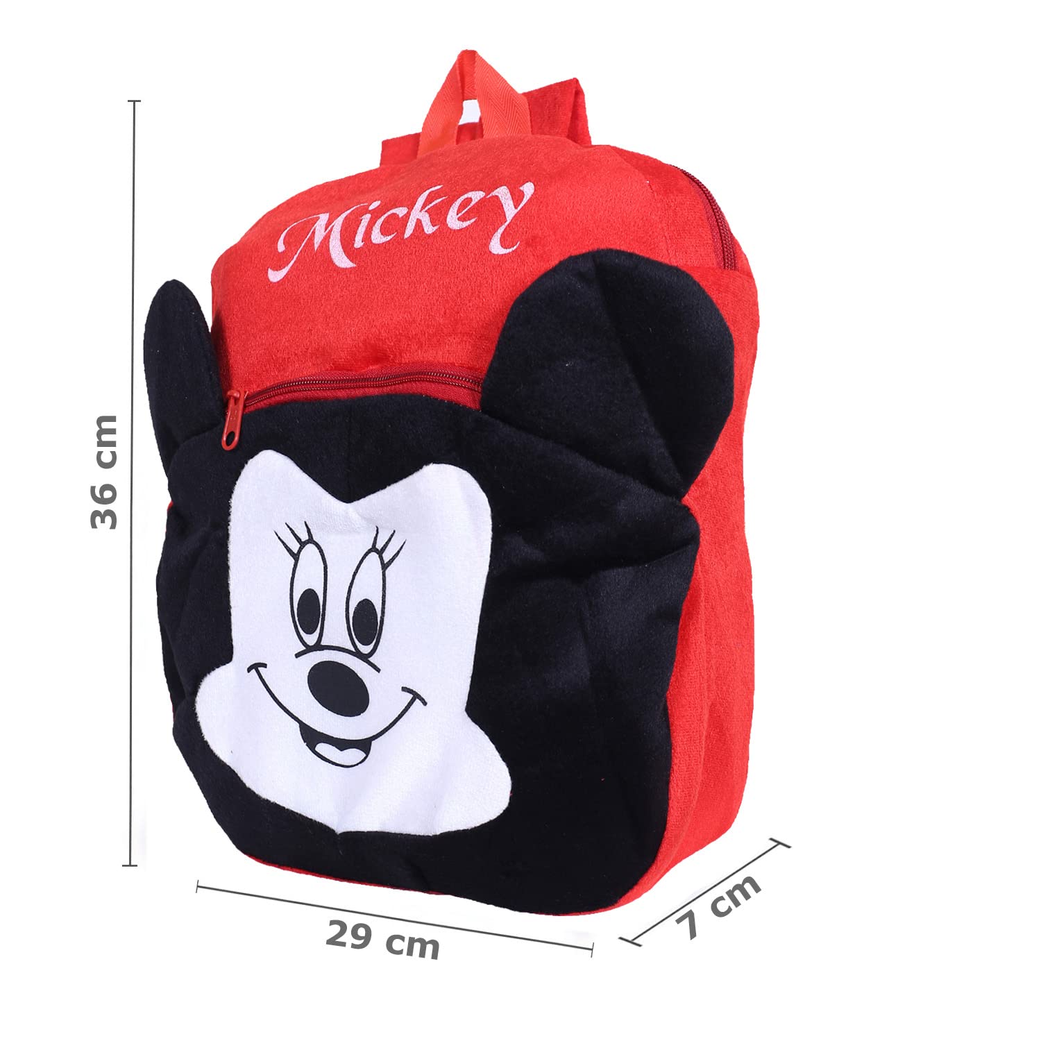 Disney Mickey Mouse Plush Backpack for School & Travel - 2 Compartment Velvet Bag with Zipper & Mickey Face Design (Red) - Perfect for Kids, Students, and Disney Fans