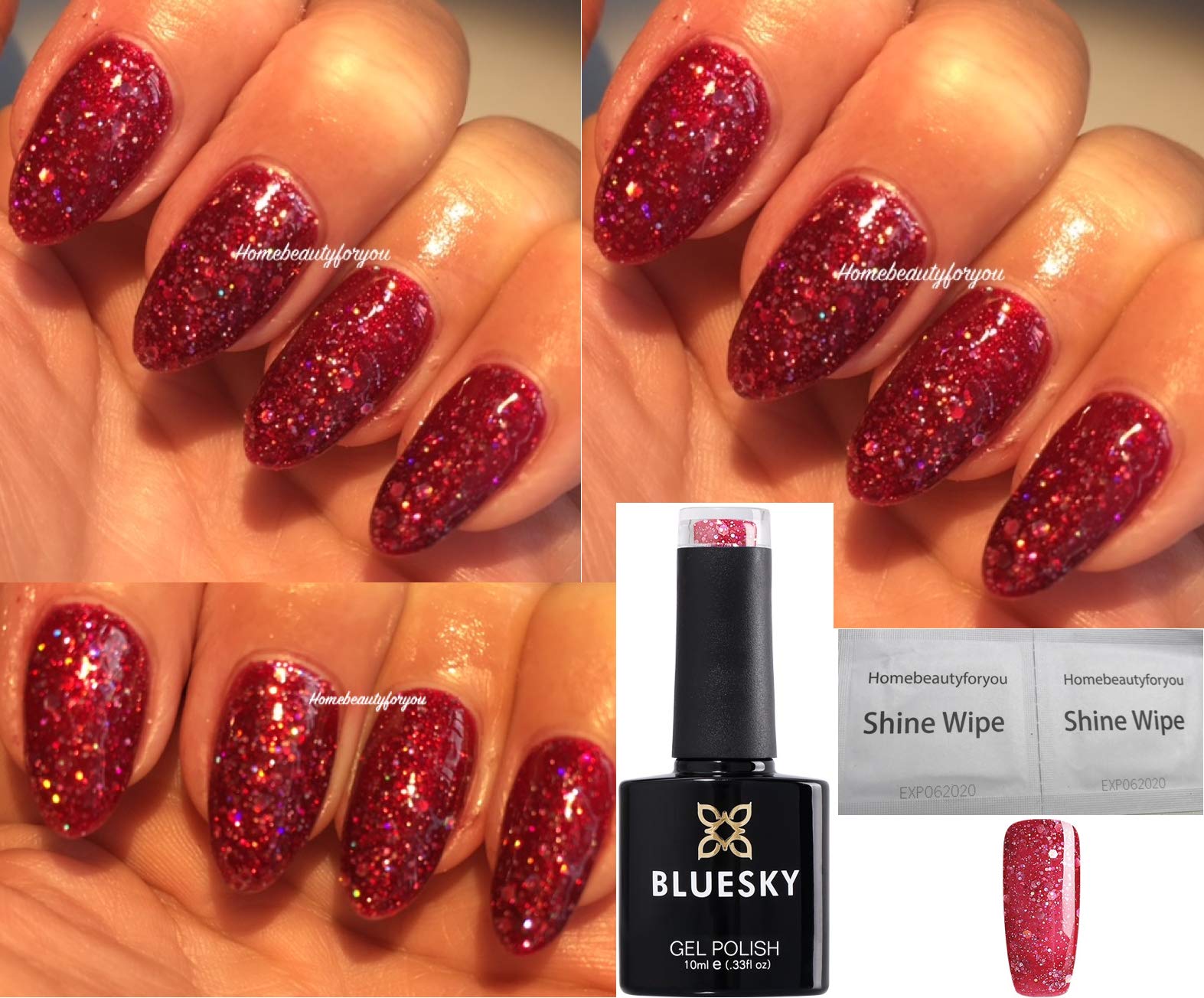 Bluesky Red Glitter SCARLET Diamond BLZ35 UV LED Gel Nail Polish - 10ml Soak Off Manicure Kit for Salon & Home Use - Perfect for Parties, Weddings & Special Occasions