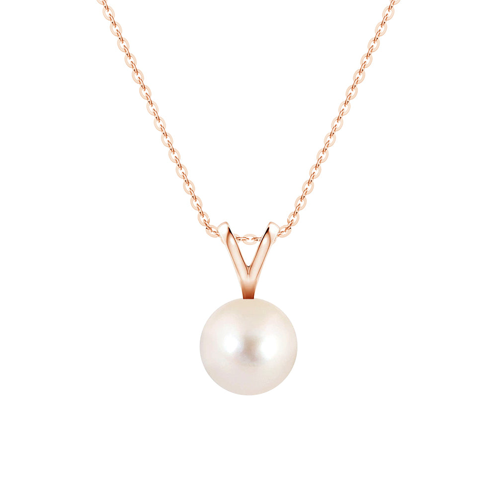 8mm Freshwater Cultured Pearl Solitaire V-Bale Pendant Necklace - Elegant Jewelry Gift for Women, Perfect for Weddings, Anniversaries & Special Occasions