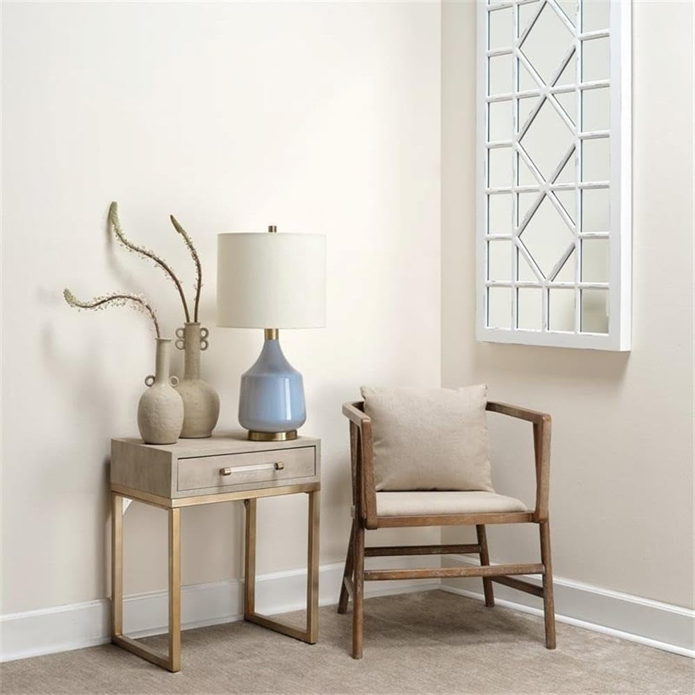 Modern Cream Transitional Side Table - Iron Metal & Faux Leather Accent Table for Living Room, Bedroom, or Office Decor