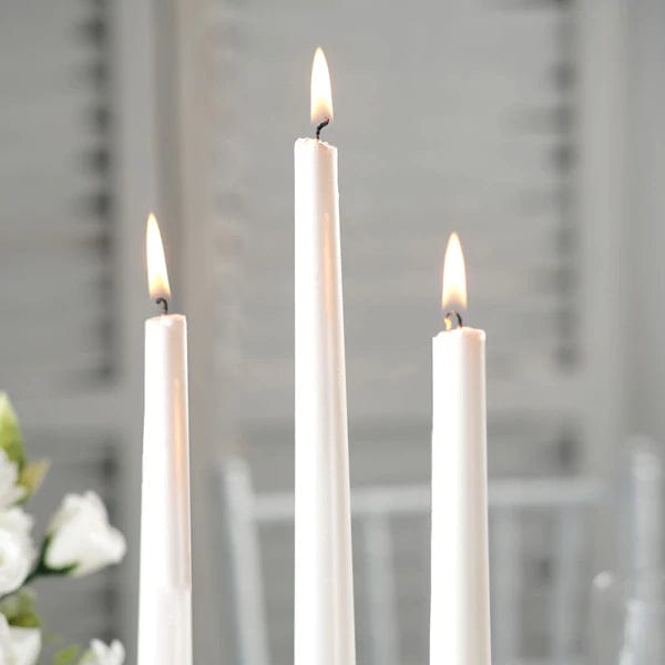 12-Pack Premium 10-Inch Taper Candles for Dining Table, Wedding Decor, and Romantic Ambiance - Long-Lasting Dripless Wax Candles for Home & Events