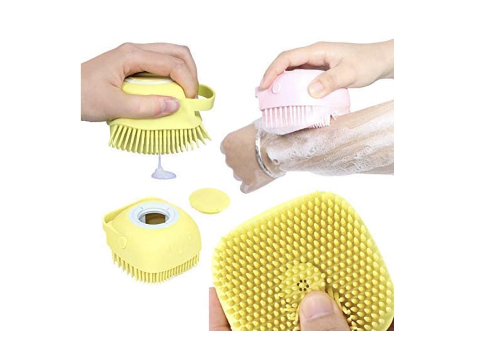 SBTs® 2-Pack Silicone Bath Brush Set with Shampoo Dispenser & Back Scrubber - Soft Body Cleaning Brush for Men, Women & Kids (Multi-Color) | Gentle Exfoliation & Massage for Shower, Bath & Spa Days