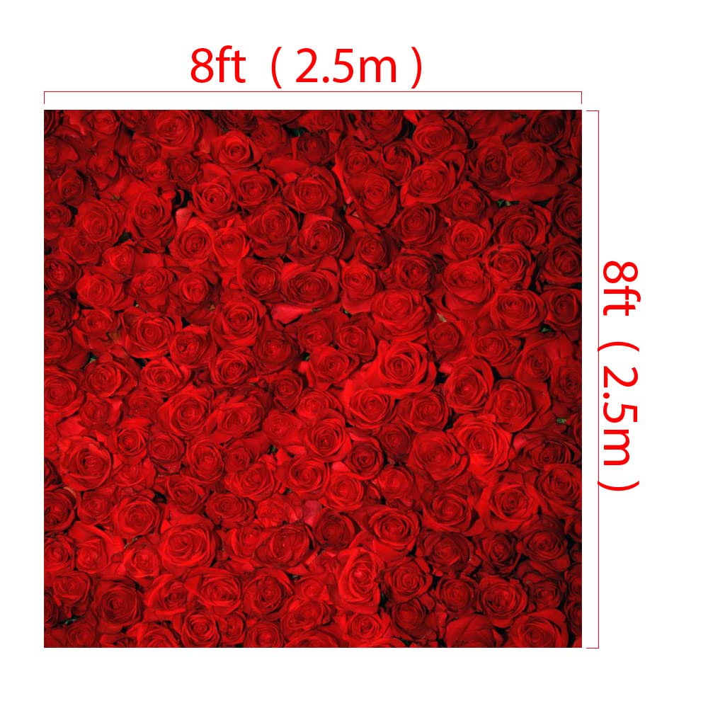 8x8ft Valentine's Day Backdrop - Red Rose Wedding Photography Background Floral Bridal Party Decor for Photo Booth Props | Perfect for Wedding Receptions, Bridal Showers & Anniversary Celebrations
