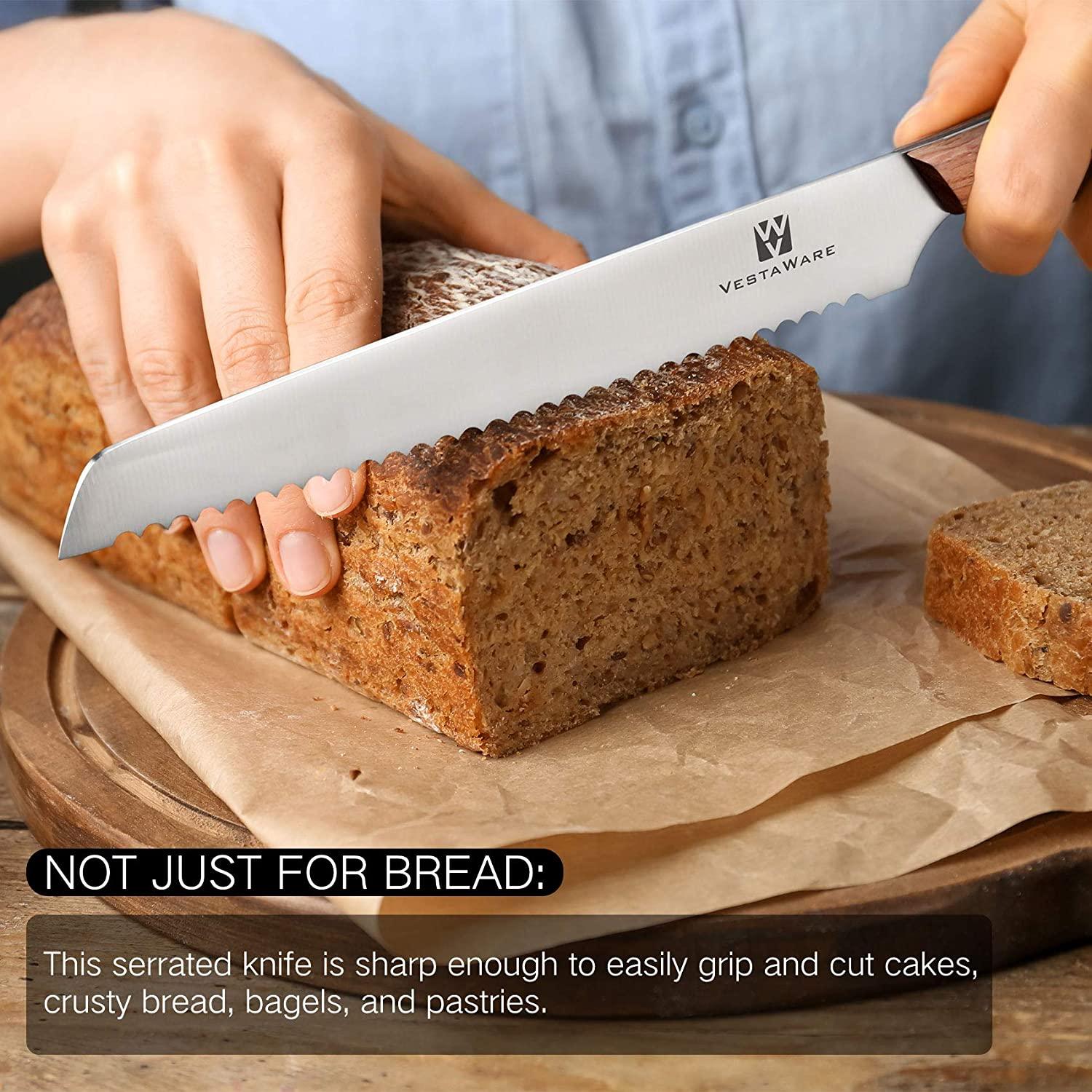 Vestaware 8-Inch Serrated Bread Knife - Sharp Stainless Steel Blade for Slicing Bread, Cakes & Pastries - Perfect for Home Baking & Professional Kitchens