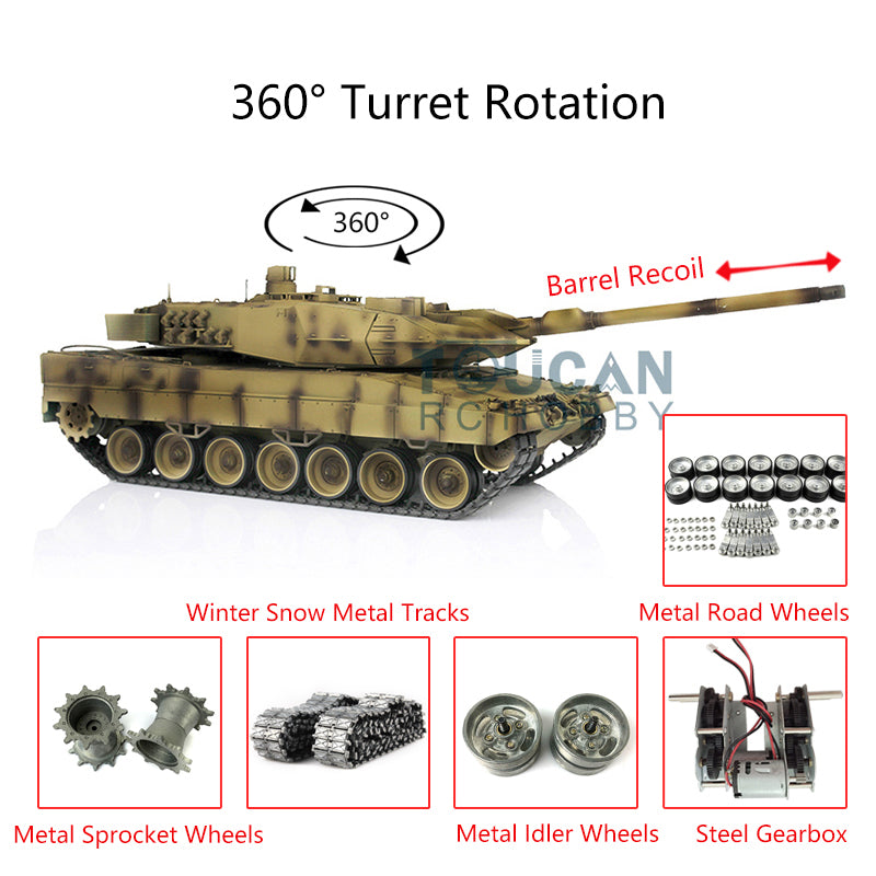 Heng Long 1/16 Scale TK7.0 Leopard 2A6 Remote Control Tank with Barrel Recoil, Metal Tracks & 360° Rotating Turret - Realistic RC Military Vehicle for Collectors & Battle Simulation