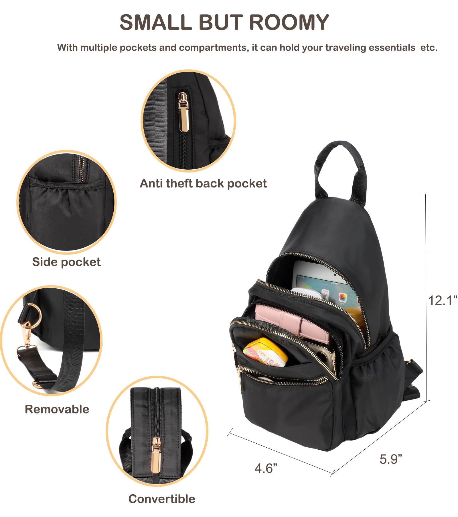 Women's Small Crossbody Sling Bag - Convertible Mini Backpack for Hiking & Travel