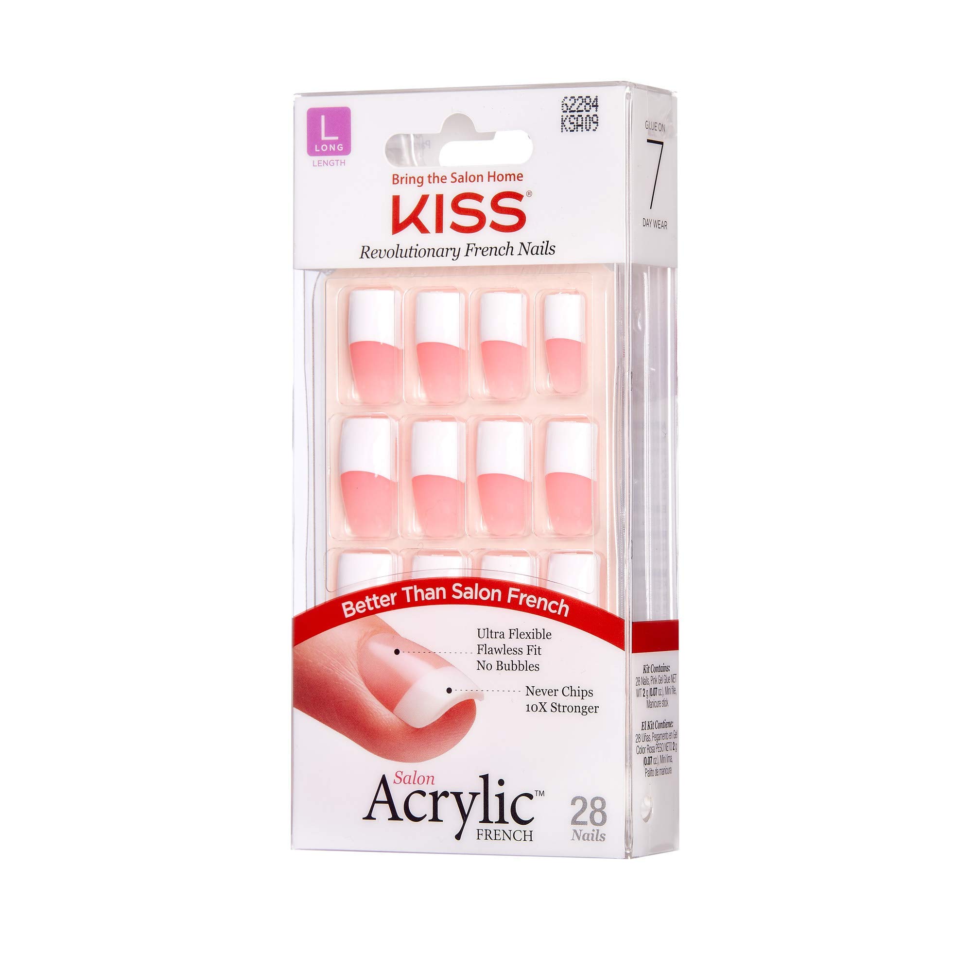 Kiss Salon Acrylic French 28 Nails (KSA09) - Long-Lasting Fake Nails for Women, French Tip Press On Nails with Glue, Perfect for Parties, Weddings & Special Occasions
