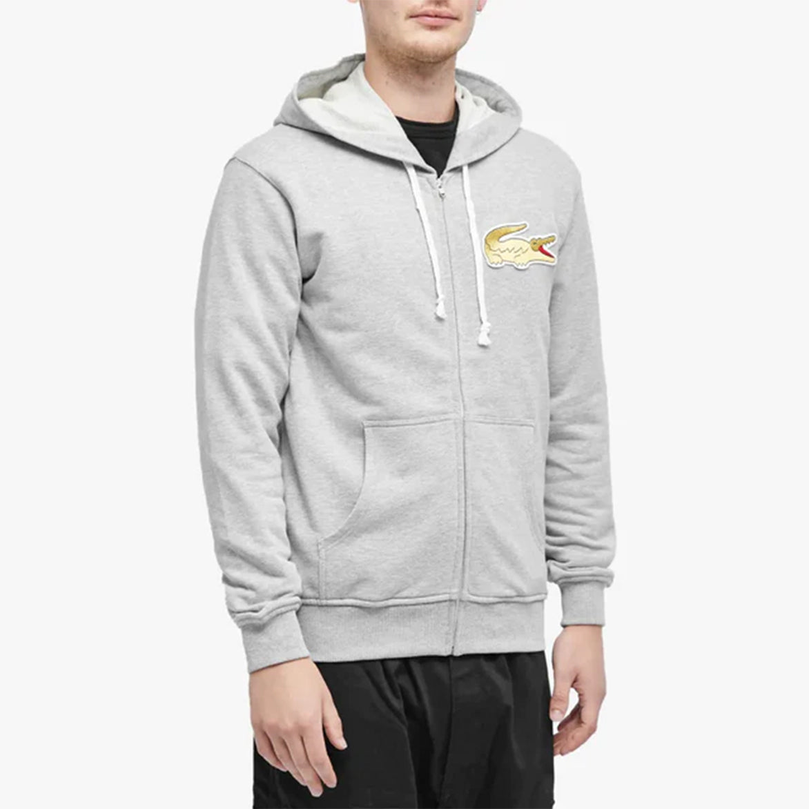 CDG x Lacoste Zip-Up Hoodie for Men & Women - Grey Cotton Blend Pullover for Casual & Streetwear Style | Perfect for Everyday Wear, Gym & Outdoor Activities