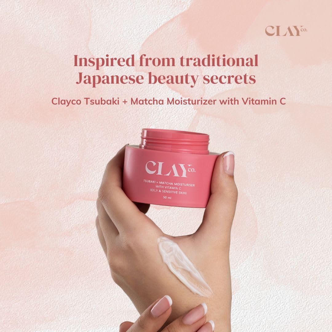 CLAYCO. Tsubaki + Matcha Vitamin C Face Moisturizer 50ml - Oil Control & Hydration for Oily & Sensitive Skin | Lightweight Daily Face Cream for Acne-Prone Skin | Perfect for Morning Skincare Routine & Makeup Prep