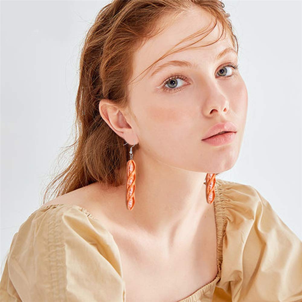 DAMLENG 6 Pairs Handmade Croissant French Bread Toast Drop Earrings - Cute Unique Baguette Dangle Earrings Set for Women - Yellow Food Simulation Jewelry - Perfect for Cosplay, Gift Giving & Fashion Accessories