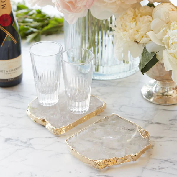 Premium Kivita Crystal & Gold Coasters Set of 2 - Elegant Drink Coasters for Wine Glasses, Coffee Cups & Home Decor - Perfect for Dining Table, Bar Counter & Gift Giving