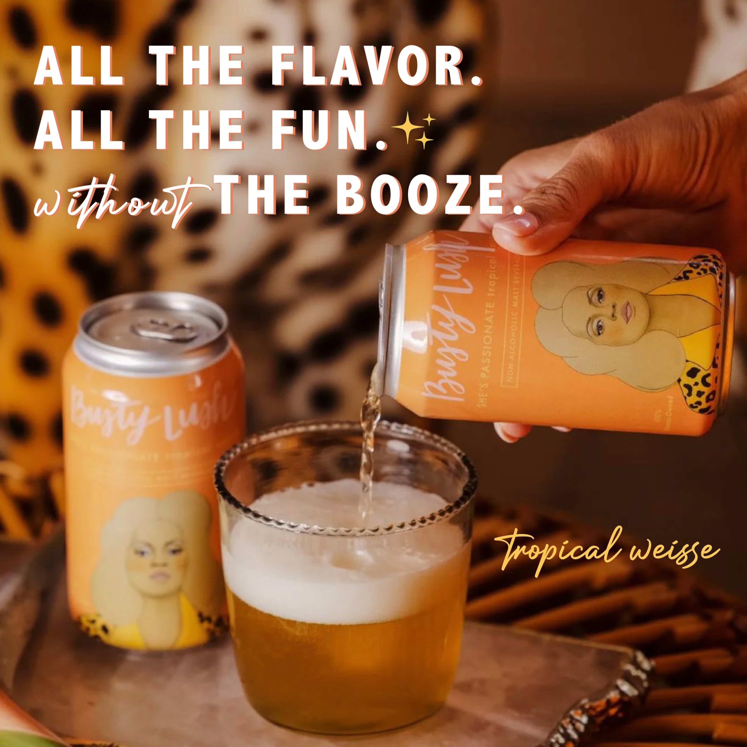 Busty Lush SHE'S PASSIONATE Non-Alcoholic Sour Beer - Low Calorie, No Added Sugar, Craft Brewed Tropical Weisse with Passion Fruit & Dragon Fruit - 12 Pack Cans | Refreshing Alcohol-Free Beverage for Parties, BBQs & Healthy Lifestyle