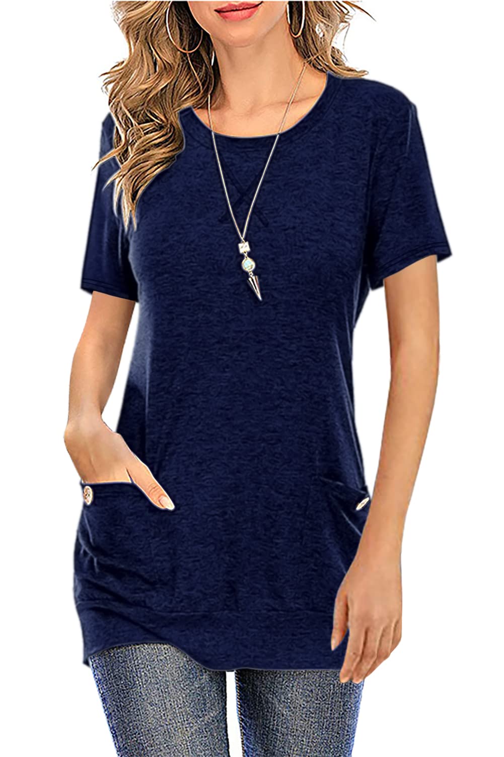 Ladybranch Women's Summer Tops - Casual Stretch Elastic T-Shirts & Cold Shoulder Tunics with Side Buttons | Perfect for Beach Outings, Vacation Wear & Everyday Comfort