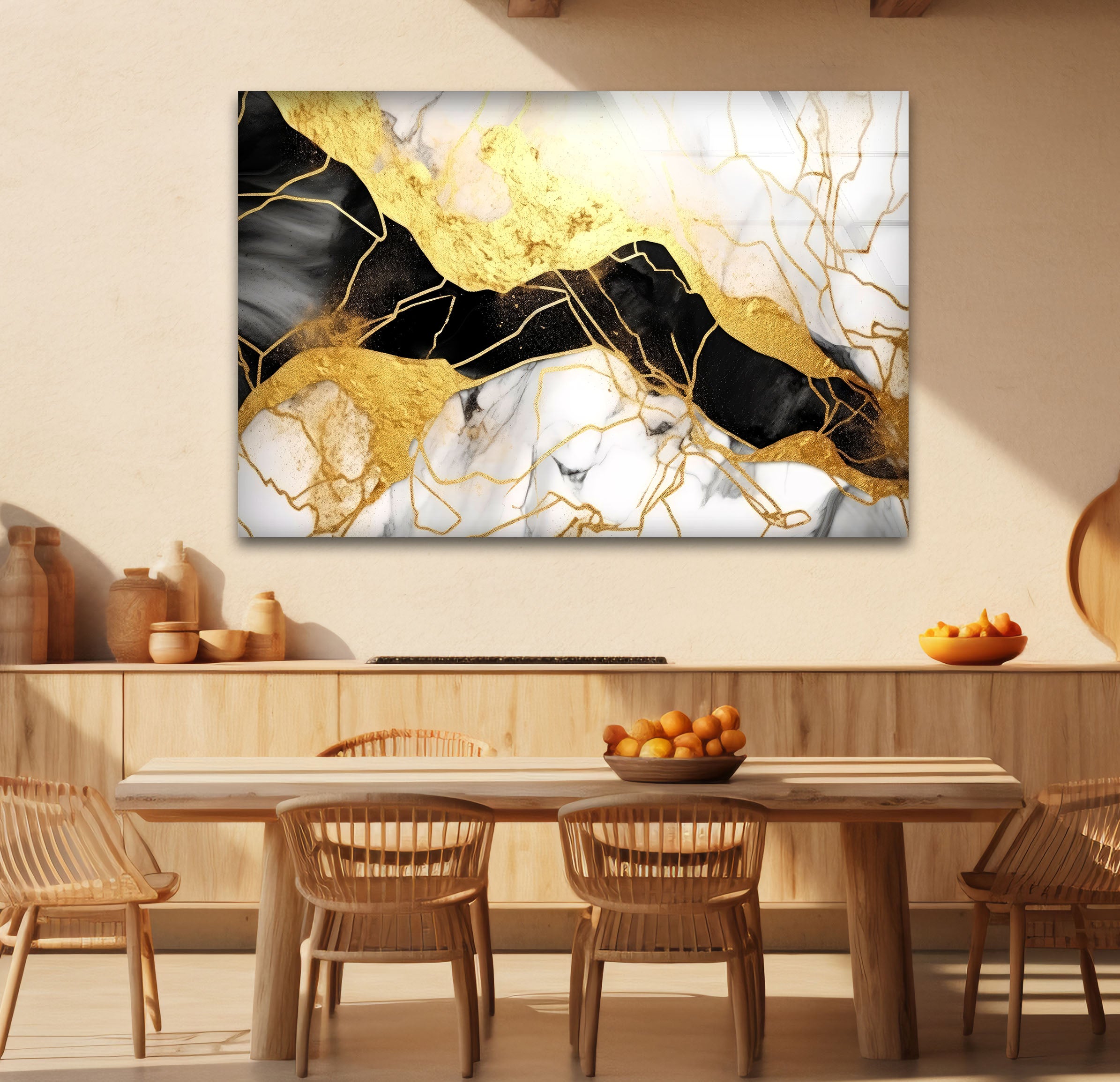 Luxury Black Gold Marble Wall Art - Abstract Glass Print for Modern Home & Office Decor | Elegant Living Room, Bedroom, Dining Room Wall Decor