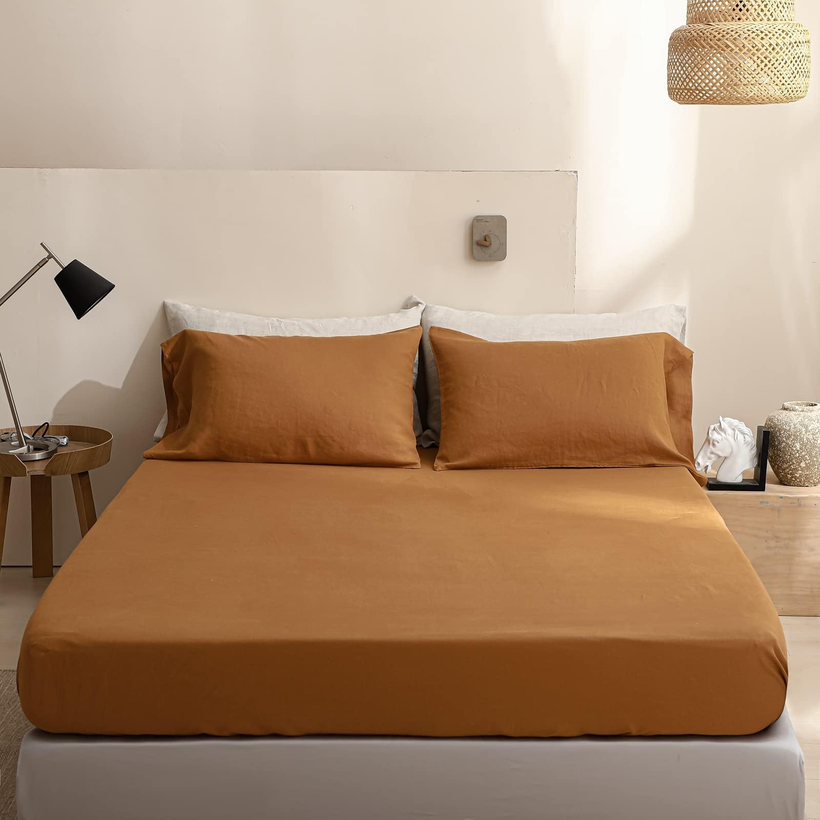 Premium 100% French Linen Sheet Set - Twin Size 3-Piece (Rust Color) | Natural Breathable & Durable All-Season Bedding | Soft Luxury Linen Sheets for Bedroom, Guest Room & Vacation Homes