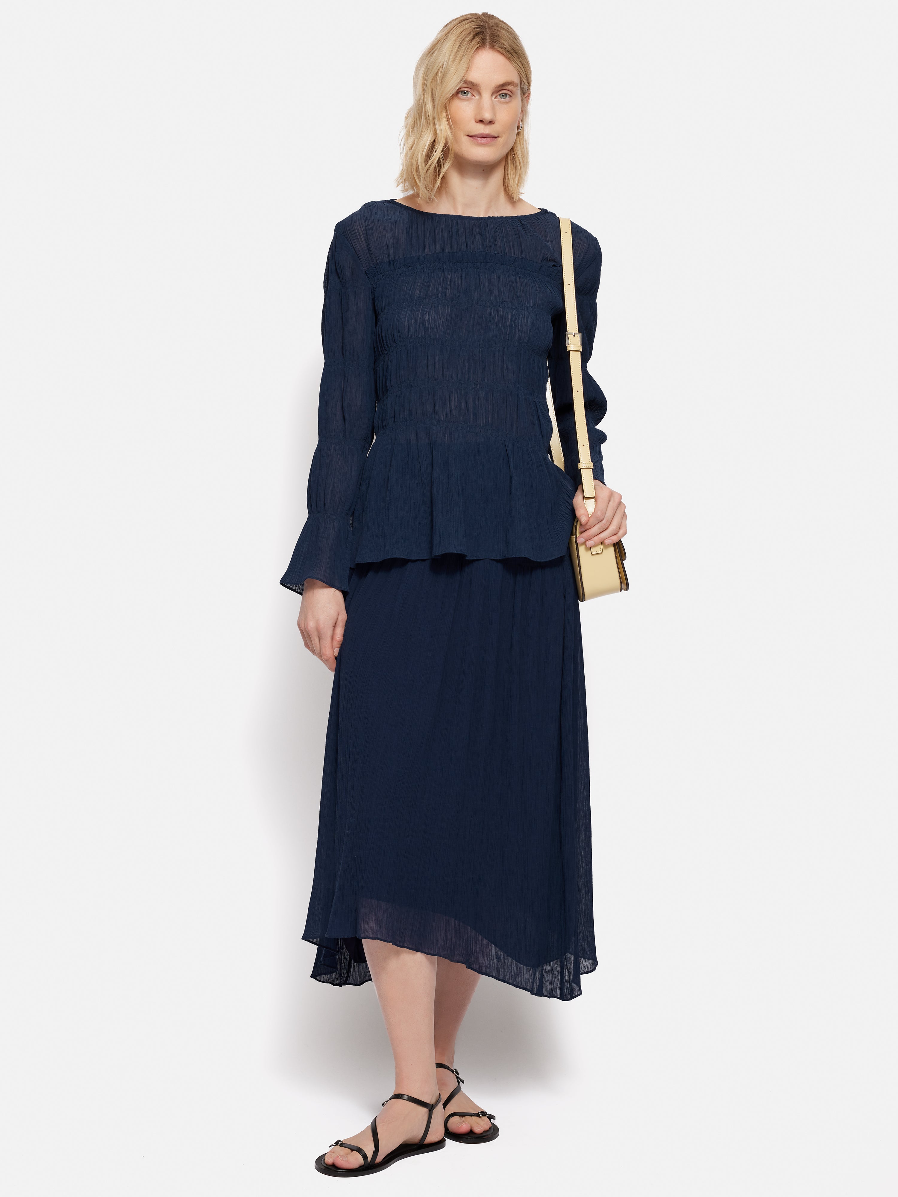 Viscose Gauze Ruched Blouse in Blue | Women's Casual Boho Top for Summer Outfits & Beach Wear