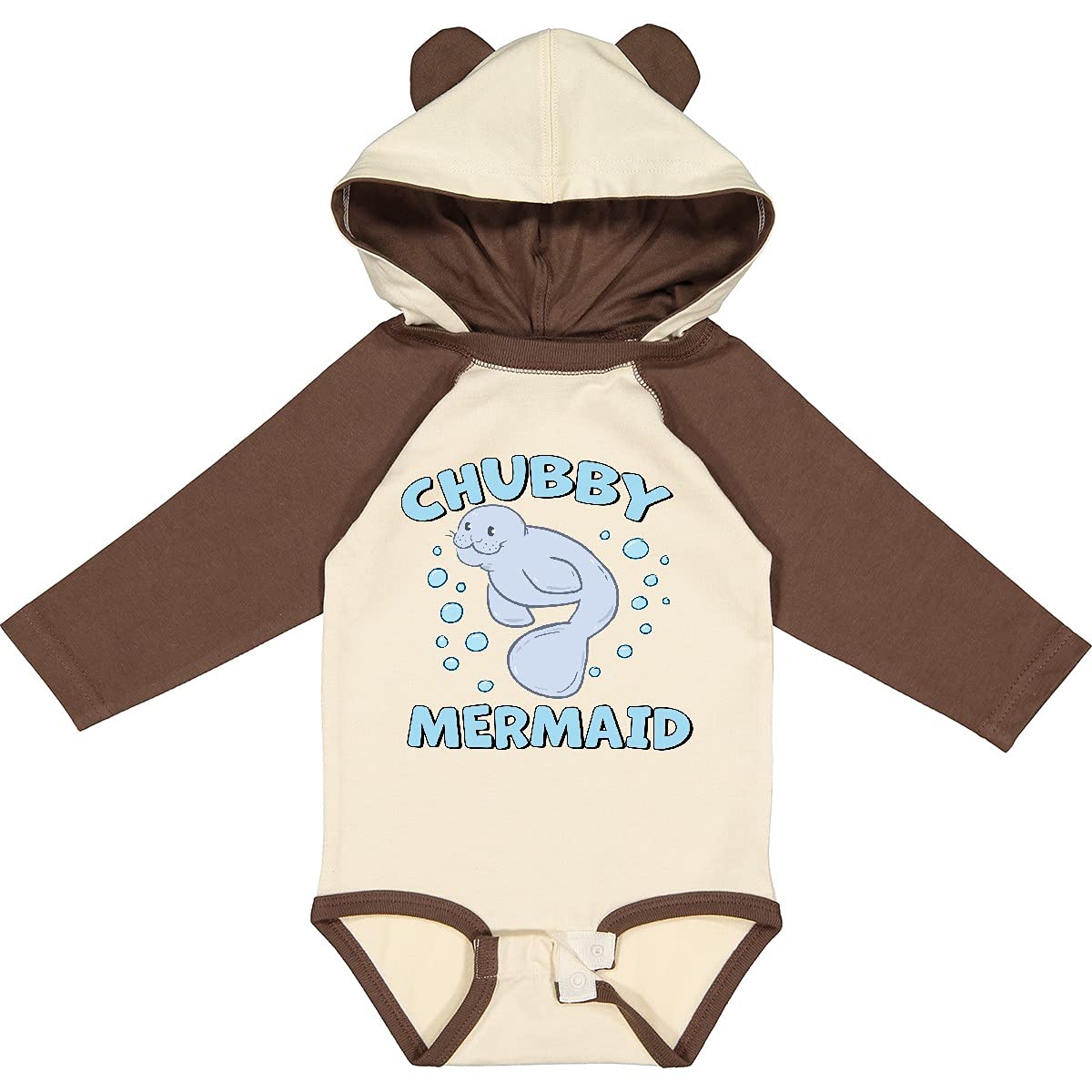 Inktastic Chubby Mermaid with Cute Manatee and Bubbles Print Long Sleeve Baby Bodysuit - Soft Cotton Onesie for Infants, Perfect for Beach Trips & Mermaid-Themed Parties