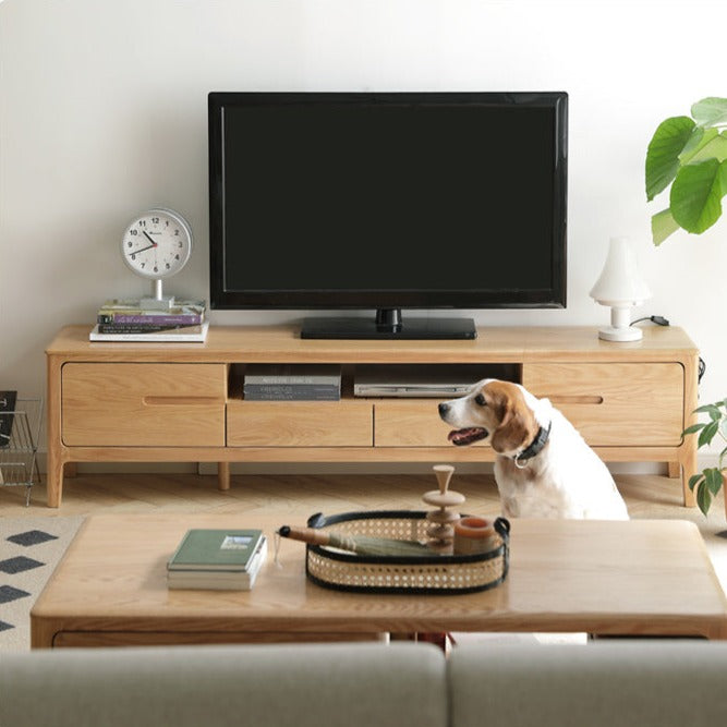 Solid Oak Wood TV Stand for Living Room - Modern Entertainment Center with Storage Shelves, Perfect for TVs up to 65 inches - Durable & Stylish Furniture for Home Theater Setup