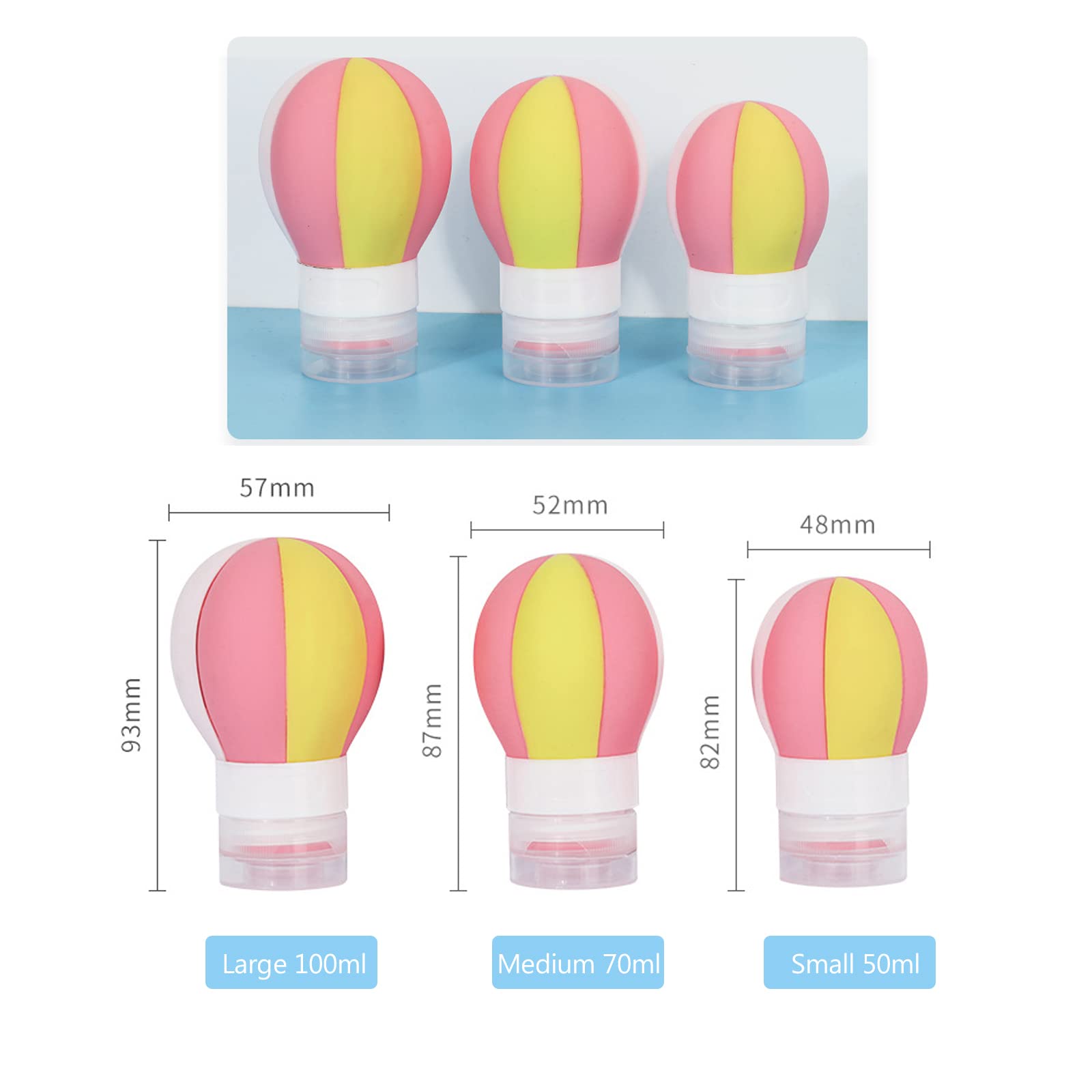 Angzhili 3-Piece Silicone Travel Bottle Set - Hot Air Balloon Shaped Leak-Proof Containers for Liquids, Gels & Creams | Perfect for Toiletries, Skincare & Hand Sanitizer During Travel, Gym or Camping