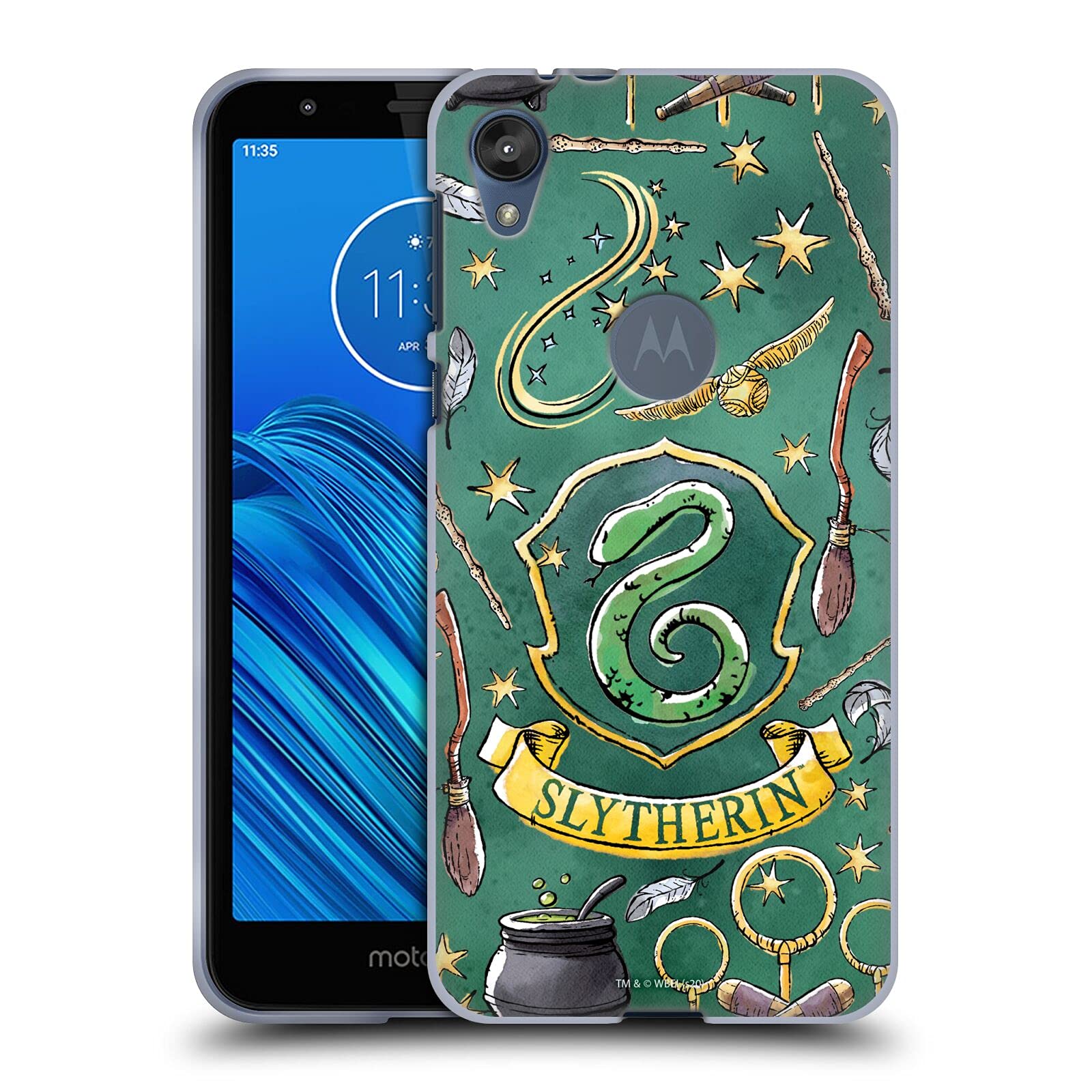 Harry Potter Slytherin Deathly Hallows XIII Soft Gel Case for Motorola Moto E6 - Officially Licensed Phone Cover by Head Case Designs, Perfect for School, Work, and Daily Use