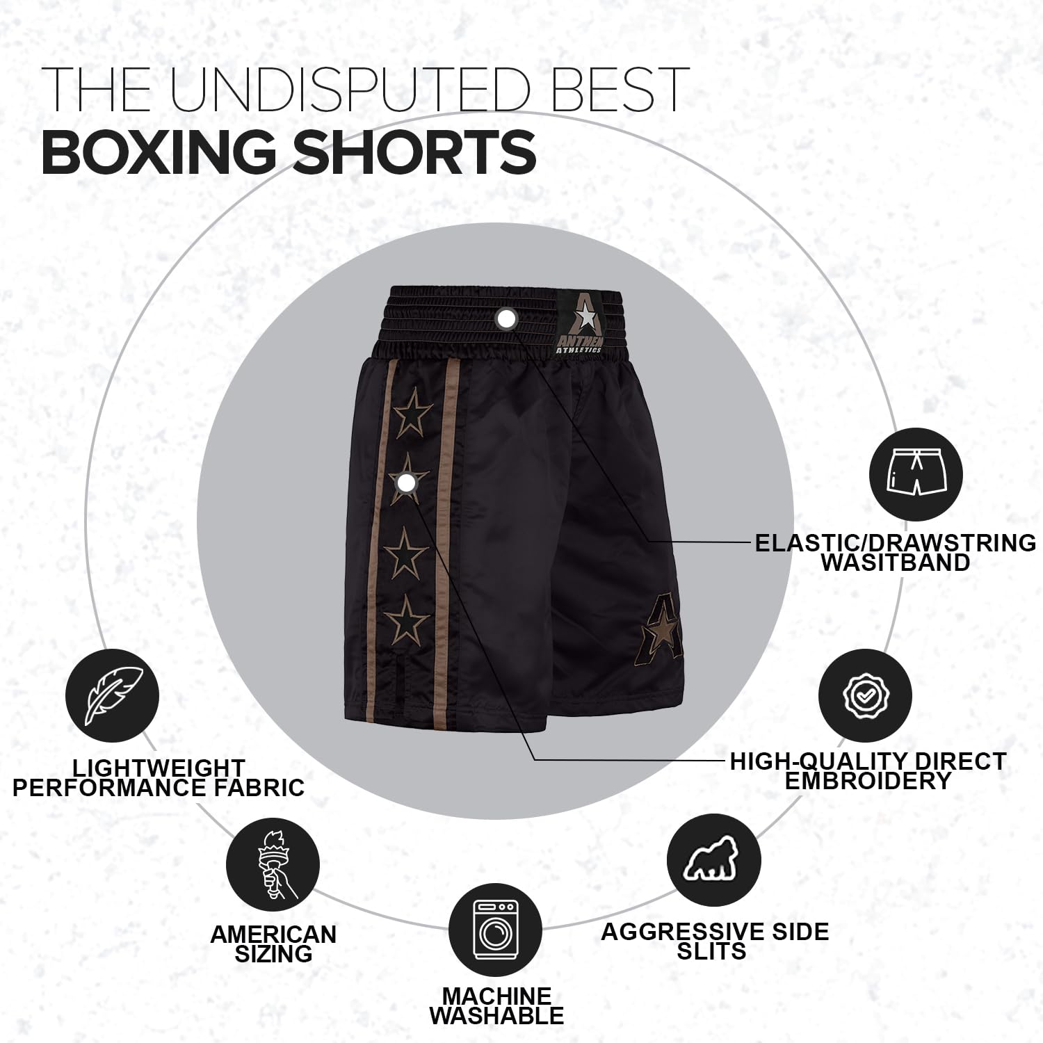 Anthem Athletics Classic Boxing Shorts for Men & Women - Breathable, Machine Washable Muay Thai & Boxing Trunks for Training, Sparring & Fitness Workouts