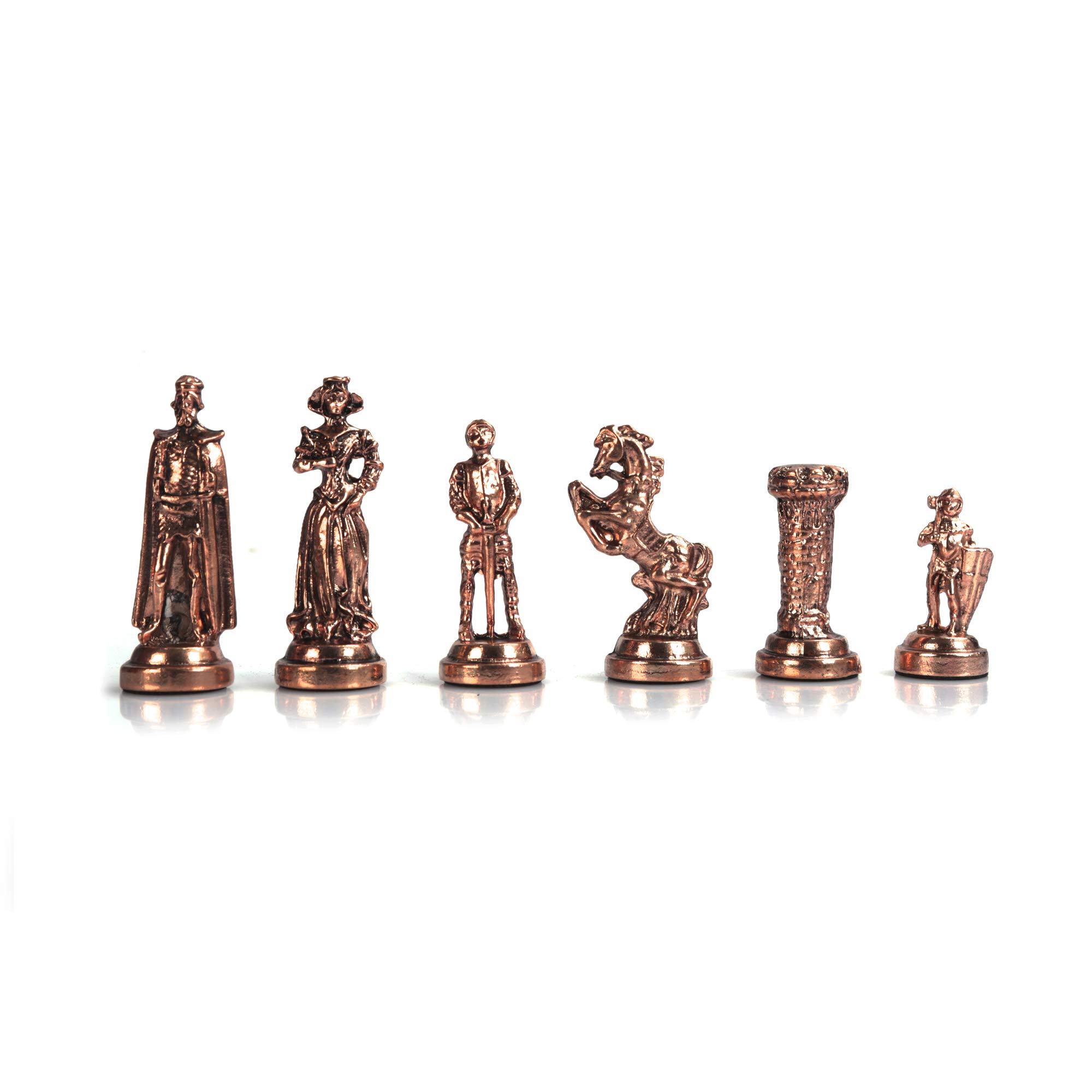 Handmade Medieval British Army Antique Copper Chess Set for Adults with Natural Solid Wooden Board & Pearl Inlay - 2.75