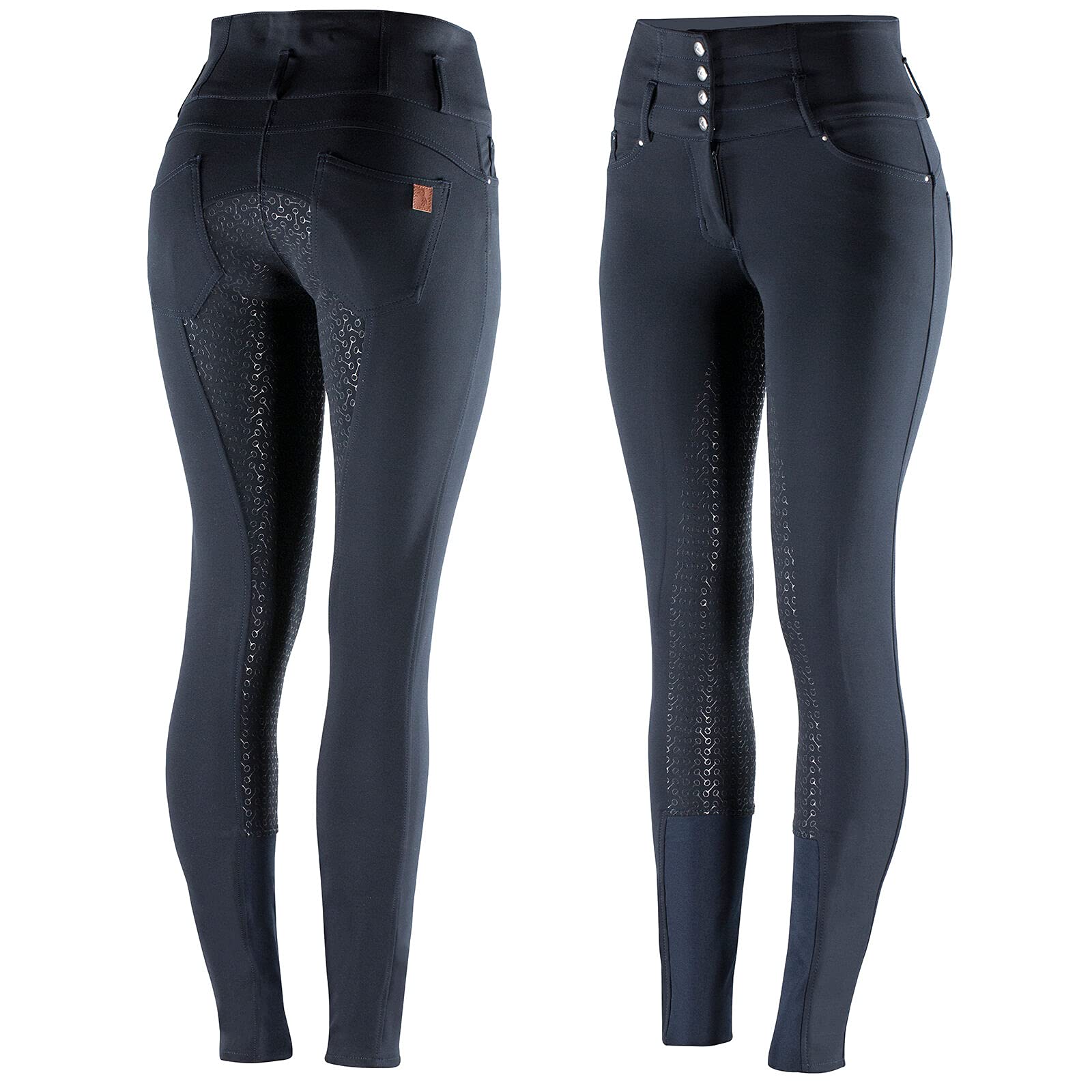 HORZE Women's Tara Full Seat Silicone Grip Breeches - Stretchable High Waist Equestrian Riding Pants with 4 Pockets for Horseback Riding & Show Jumping