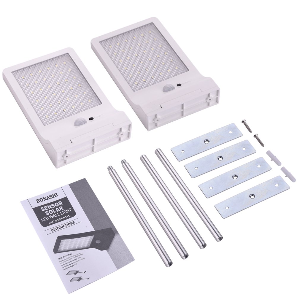 Solar Powered Outdoor Wall Lights with Motion Sensor - Waterproof Security Lighting for Barn, Porch, Garage (2 Pack, White) | Perfect for Pathway, Garden, and Backyard Illumination