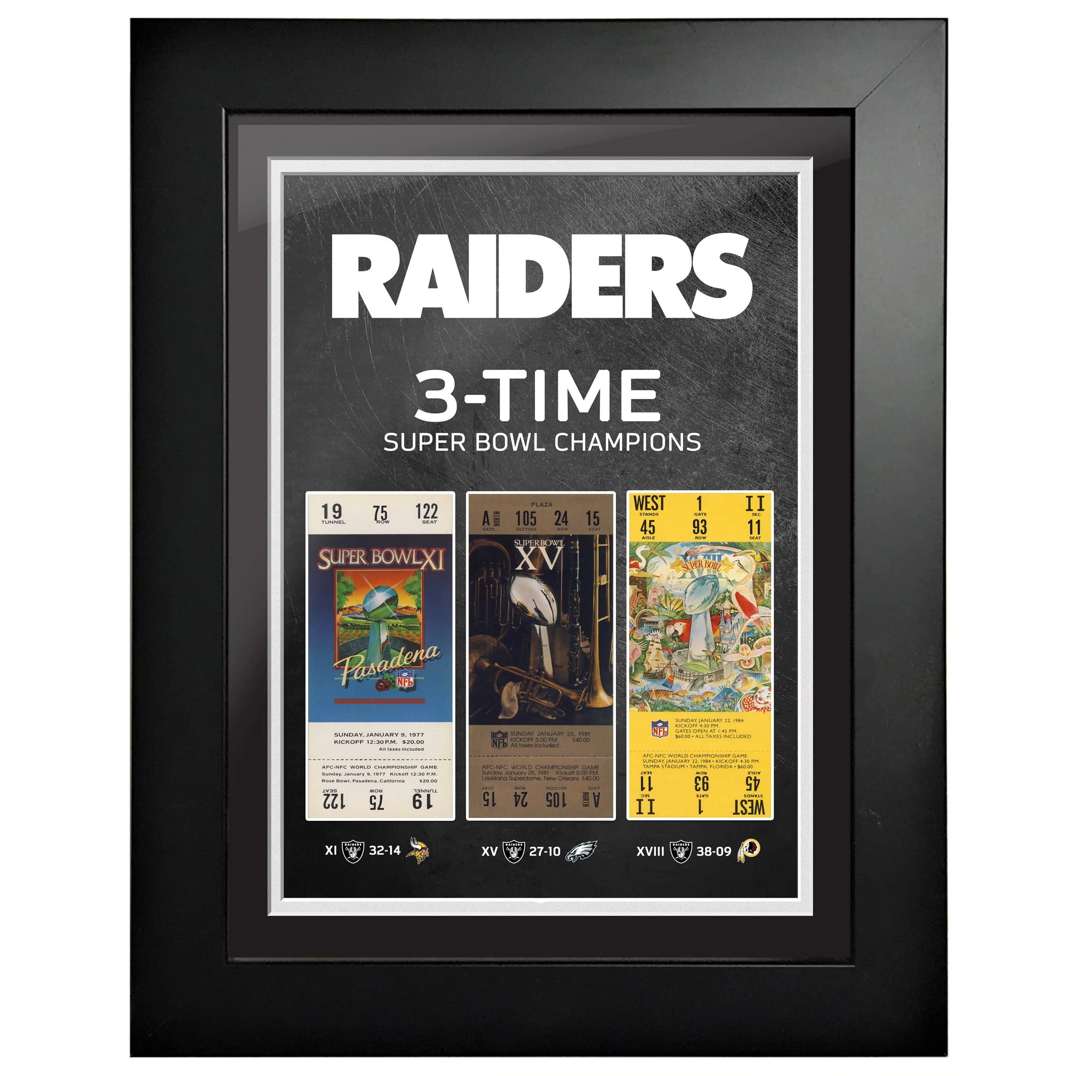 Las Vegas Raiders Memorabilia - 12x16 Ticket to History Display Frame - Perfect for Sports Fans, Man Cave, and Game Room Decor