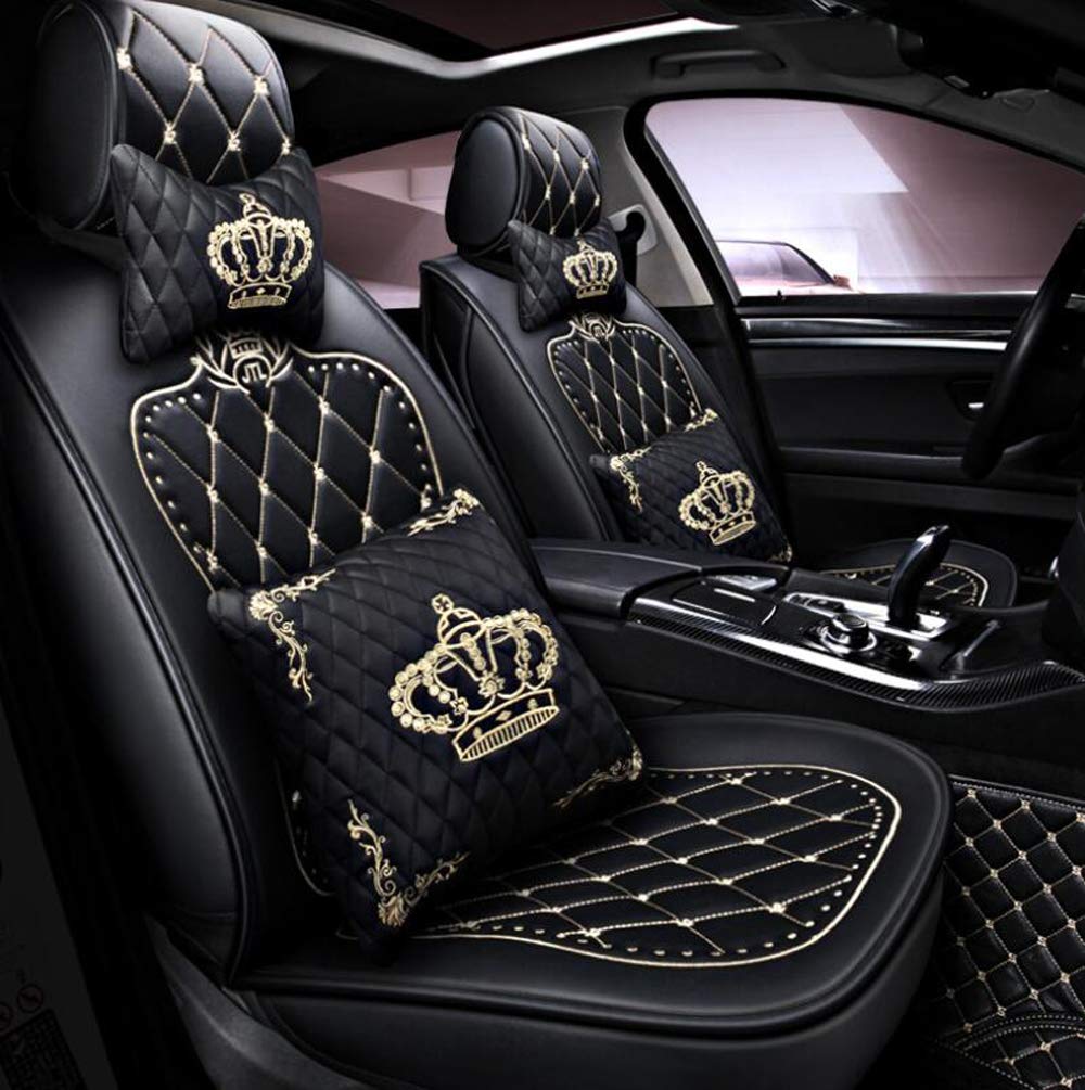 Premium PU Leather Universal 5-Seat Car Seat Covers - Full Set Protector for Sedans, SUVs & Trucks (Black) | Waterproof & Anti-Slip Design for Comfort & Style