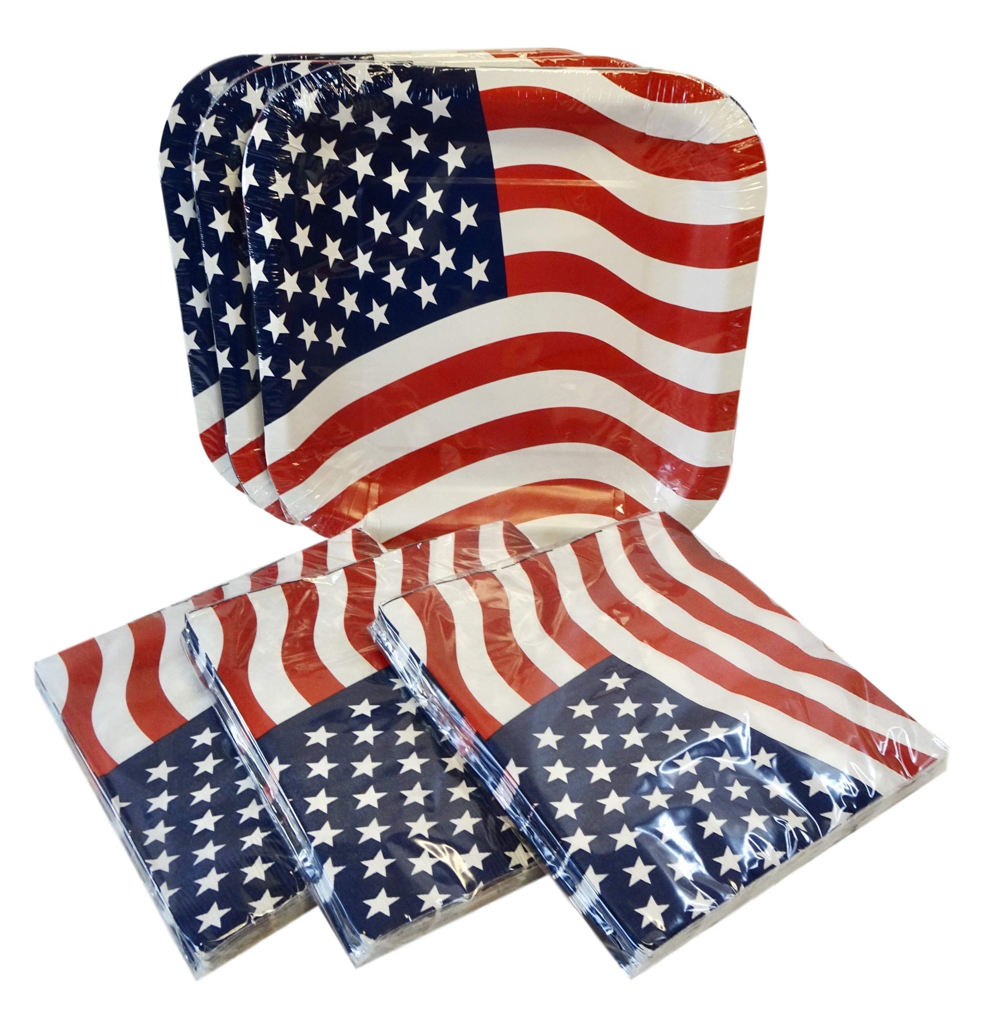 American Flag Patriotic Party Supplies - 36 Plates & 54 Napkins Set for 4th of July, Memorial Day, and Independence Day Celebrations