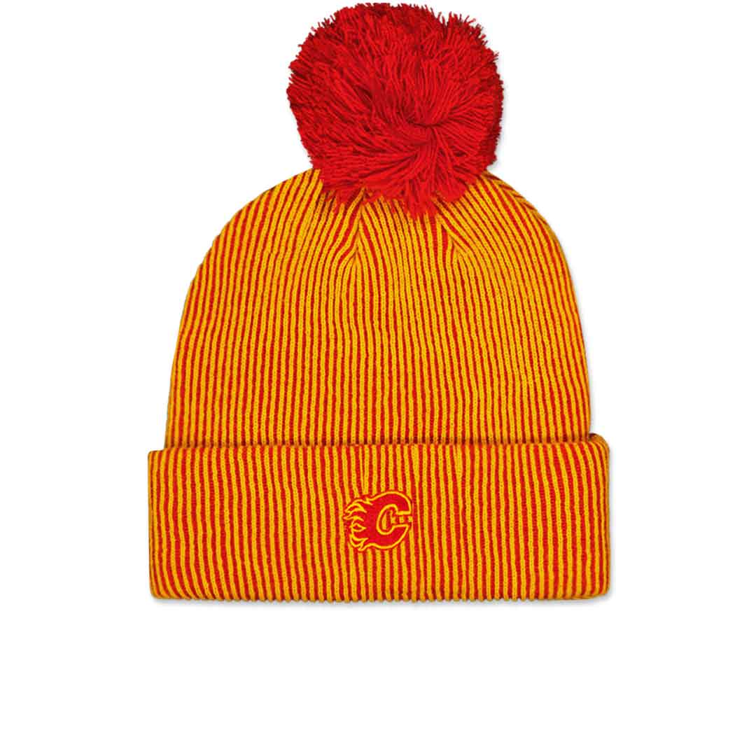 Adidas Calgary Flames Striped Beanie HM7296 - NHL Hockey Team Winter Knit Hat for Men & Women - Perfect for Cold Weather & Game Day Fan Gear