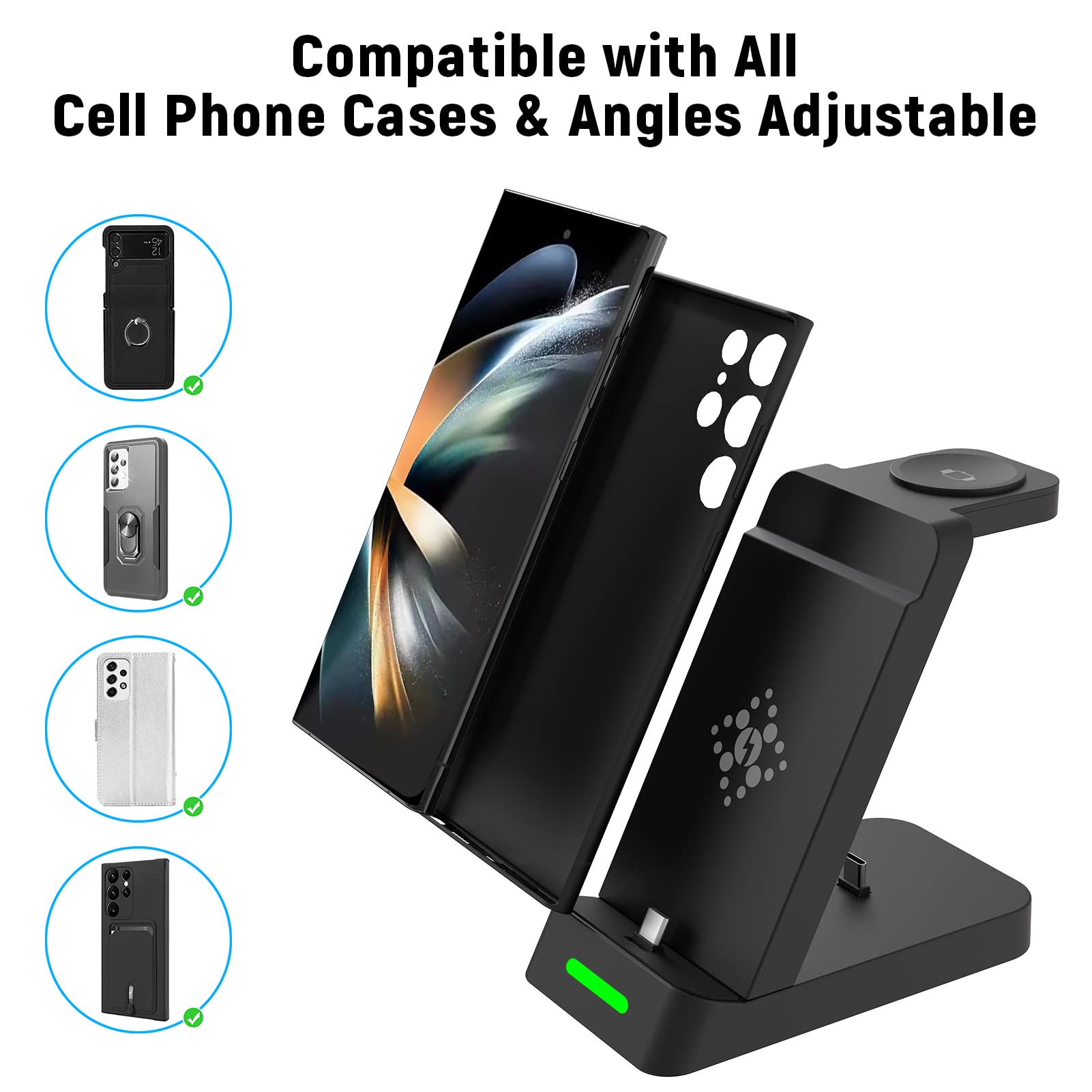 3-in-1 Wireless Charging Station for Samsung Galaxy S24/S23/Ultra/Note 22, Watch 7/6/5/4 FE, Buds 3/2 Pro - Fast Qi Charger Pad for Multiple Devices | Perfect for Home, Office & Travel
