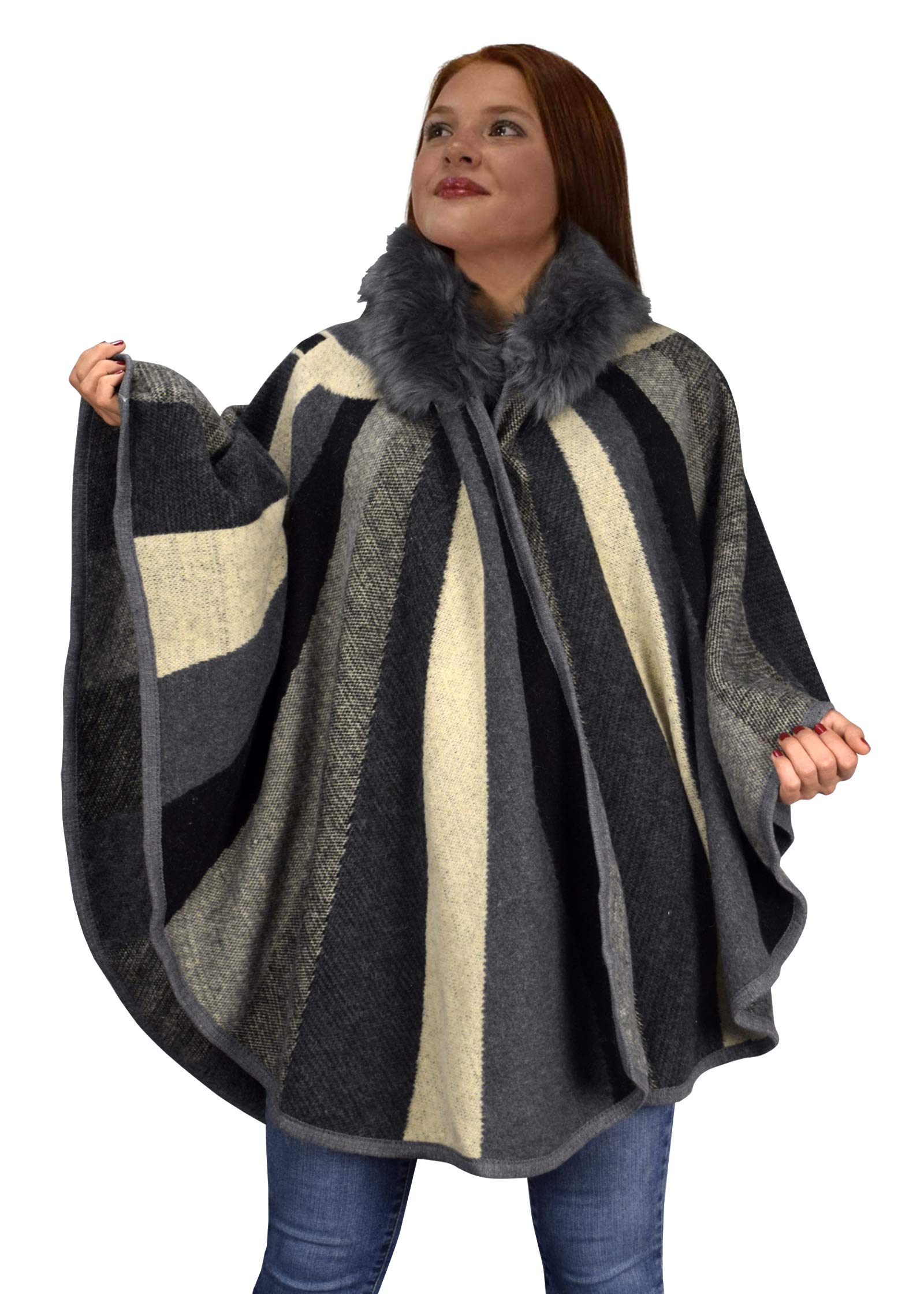 Women's Faux Fur Poncho Sweater - Cozy Oversized Pullover Cape for Fall & Winter - Perfect for Casual Outfits, Lounging at Home, and Outdoor Activities