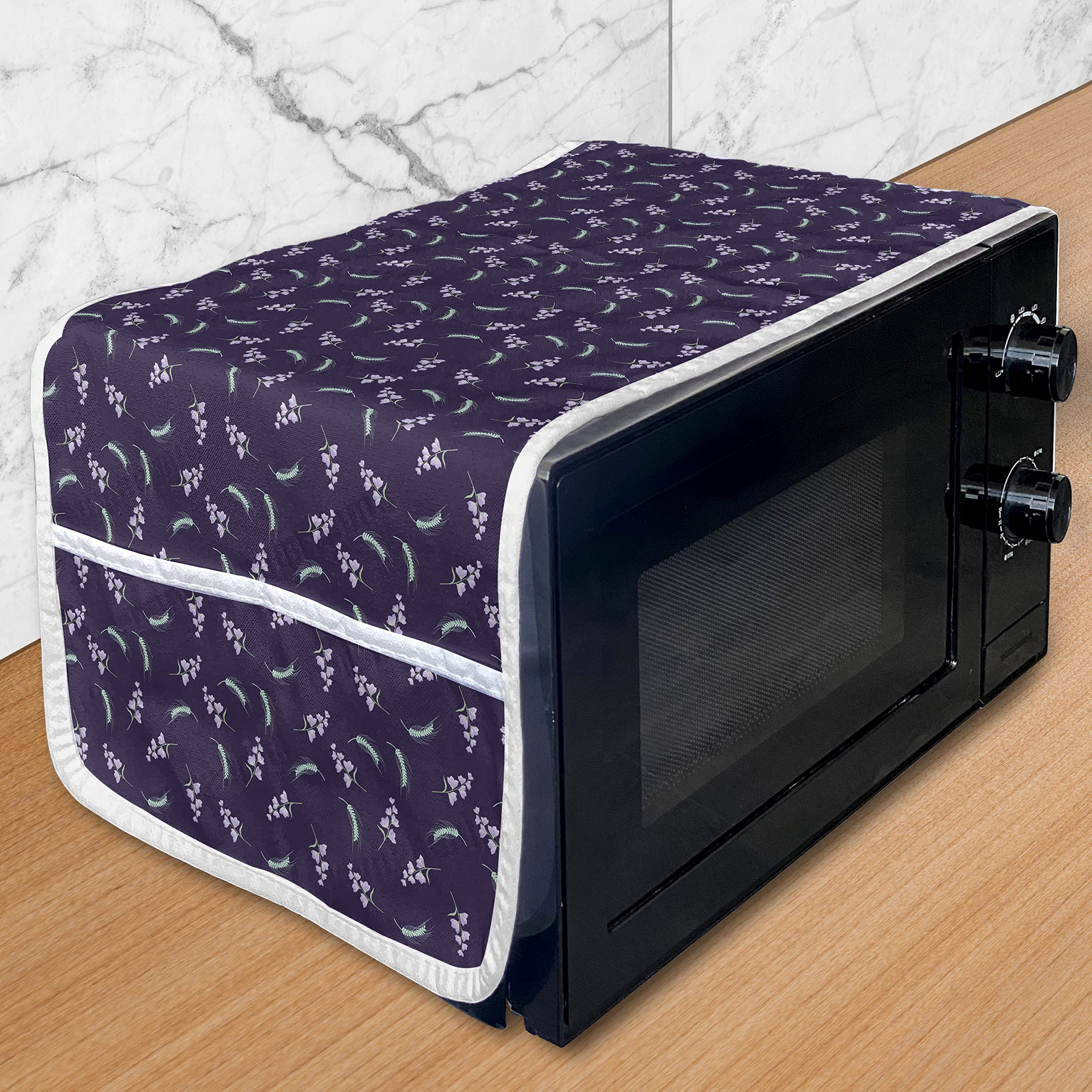 Ambesonne Floral Microwave Cover - Waterproof Lilac Bell Flowers & Wheat Pattern Kitchen Organizer with Pockets, 36