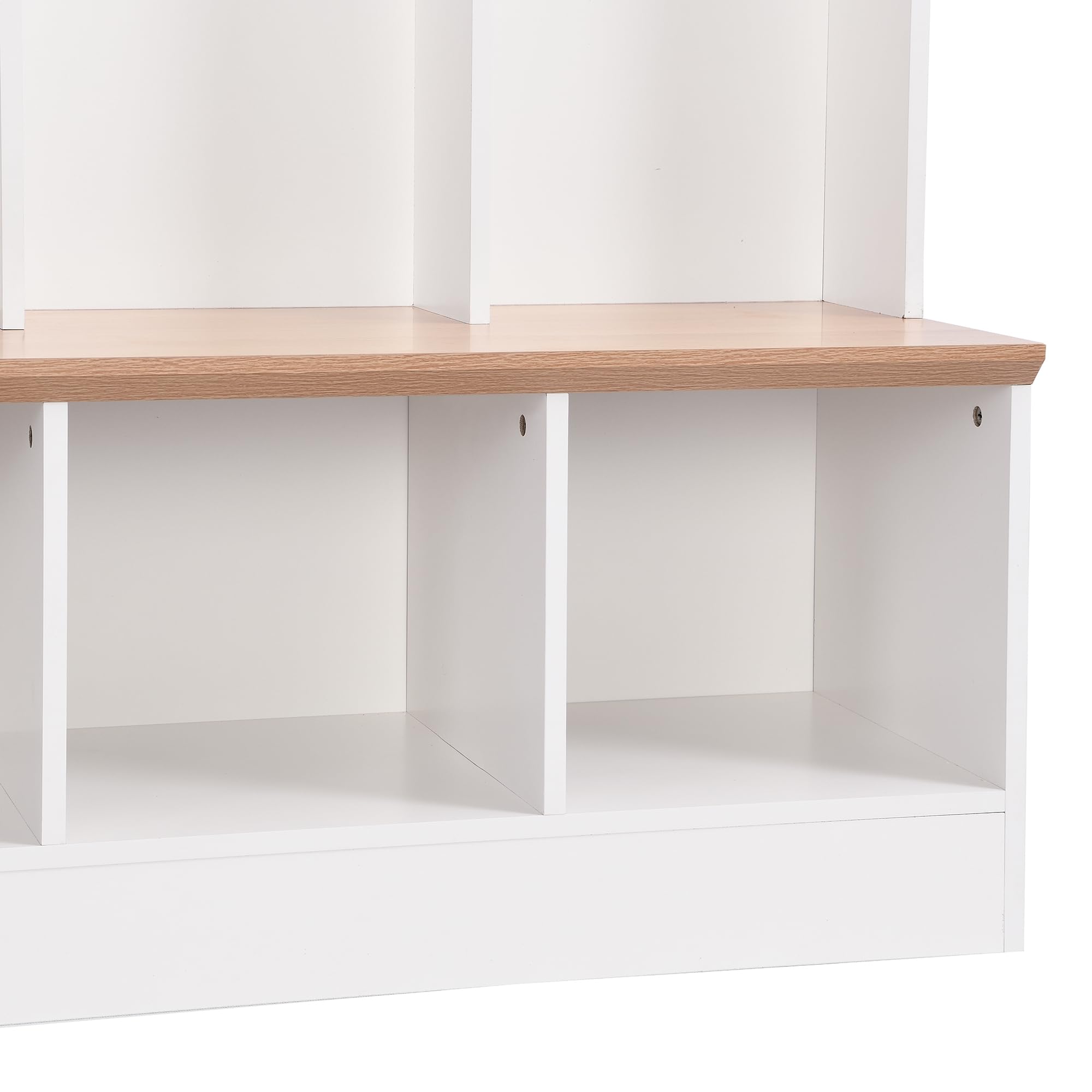66.9 Inch Wide Entryway Hall Tree with Shelves, 8 Hooks & Storage Bench - White Shoe Cabinet with Coat Rack & Cube Storage for Mudroom Organization - Perfect for Entryway, Hallway & Home Foyer Decor