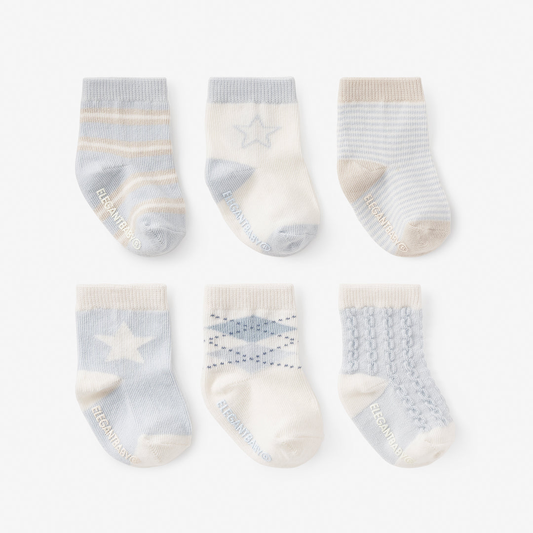 Non-Slip Baby Socks 6-Pack - Soft Classic Blue Cotton Socks for Infants & Toddlers - Perfect for Crawling, Walking & Playtime