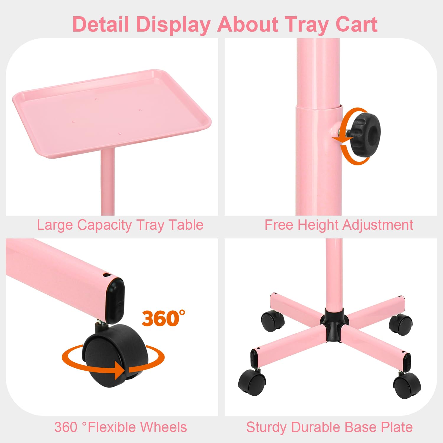 **JOSTZHXIN Adjustable Salon Tray – Professional Rolling Trolley for Hairstylists & Tattoo Artists – Premium Aluminum SPA Service Tray (Pink) – Ideal for Salon, Spa & Tattoo Studios**