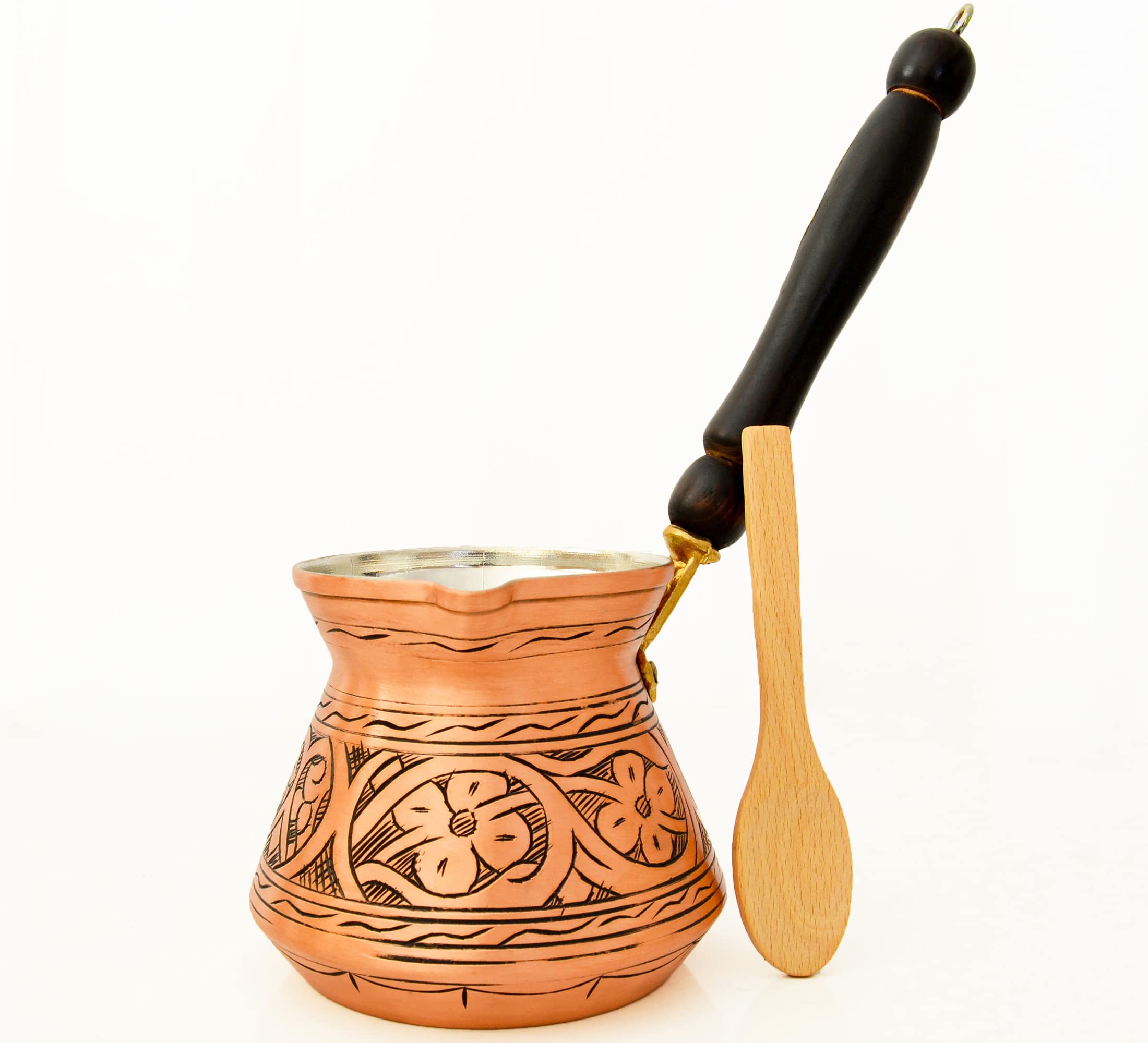 Premium Handcrafted Turkish Copper Coffee Pot with Wooden Handle - Stovetop Brewer for Turkish, Greek & Arabic Coffee - 4-5 Cup Capacity (Matte Finish) - Perfect for Home Brewing, Gifts & Traditional Coffee Ceremonies